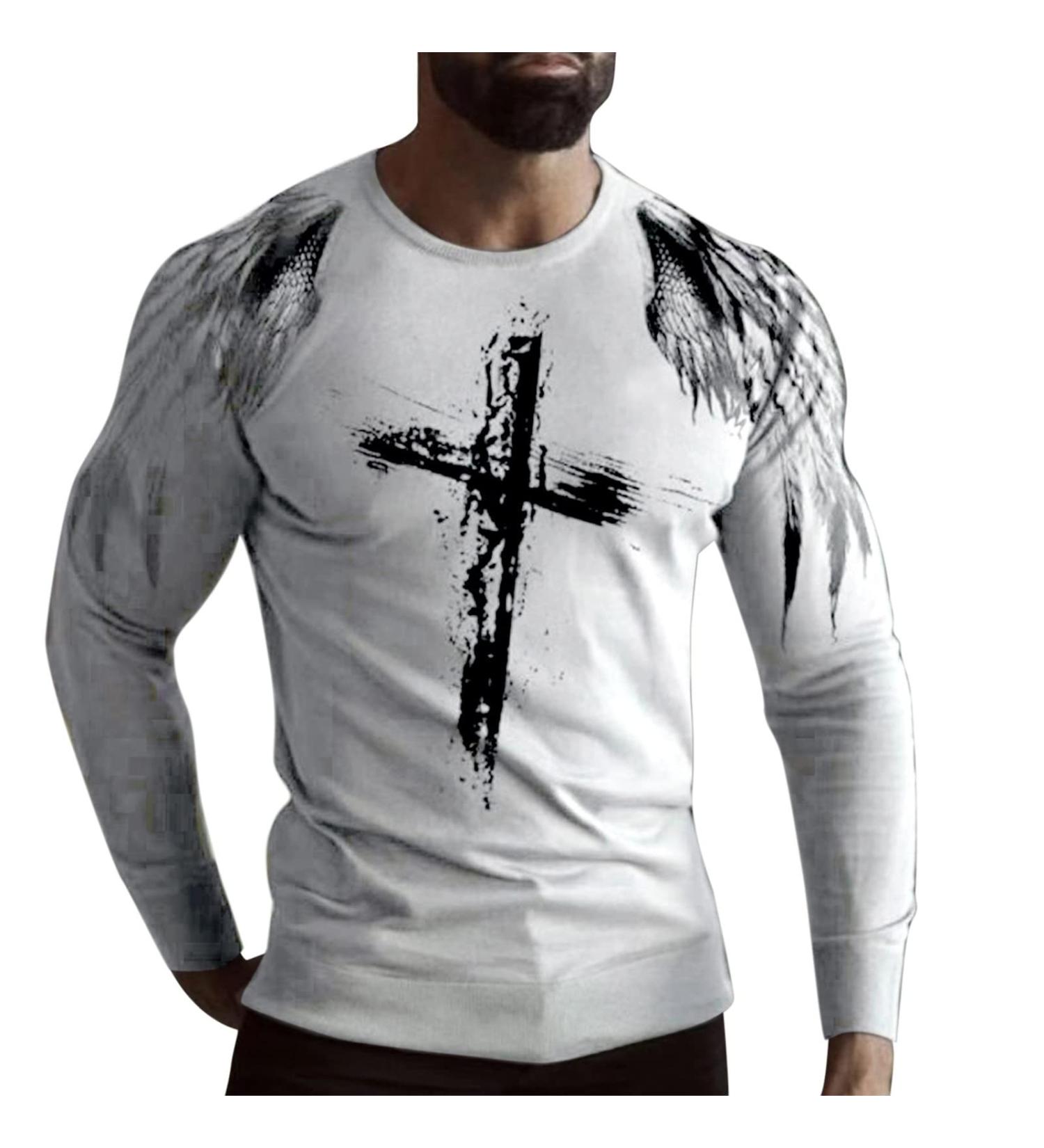 ZDDO Men's Soldier Long Sleeve Jesus Cross Print T-Shirt - Gray, X-Large - Buy Online on GoSupps.com