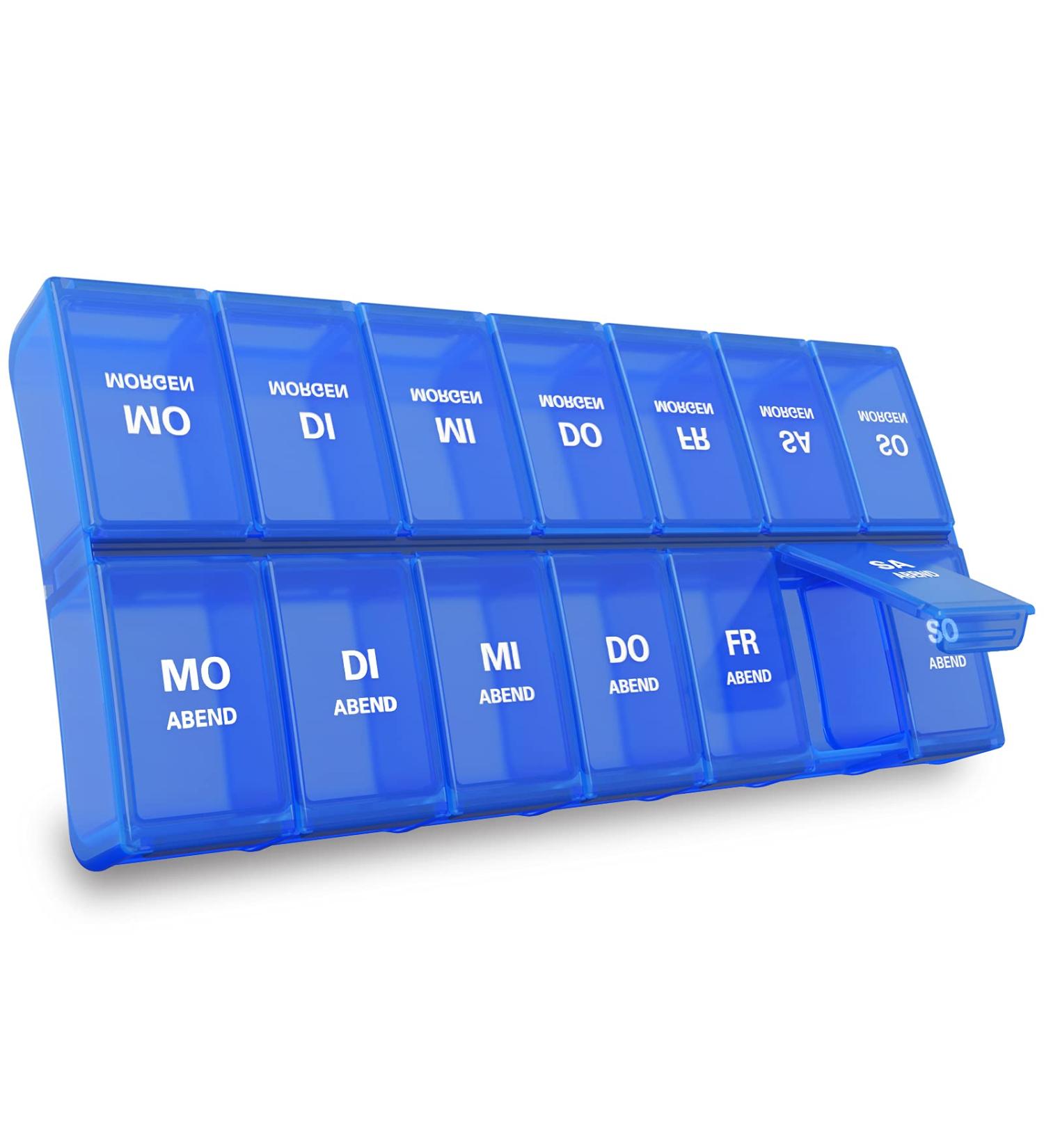 Annwer 7-Day Pill Organizer Box - Moisture-Resistant Medication Doser with 14 Compartments - Royal Blue - Buy Online on GoSupps.com