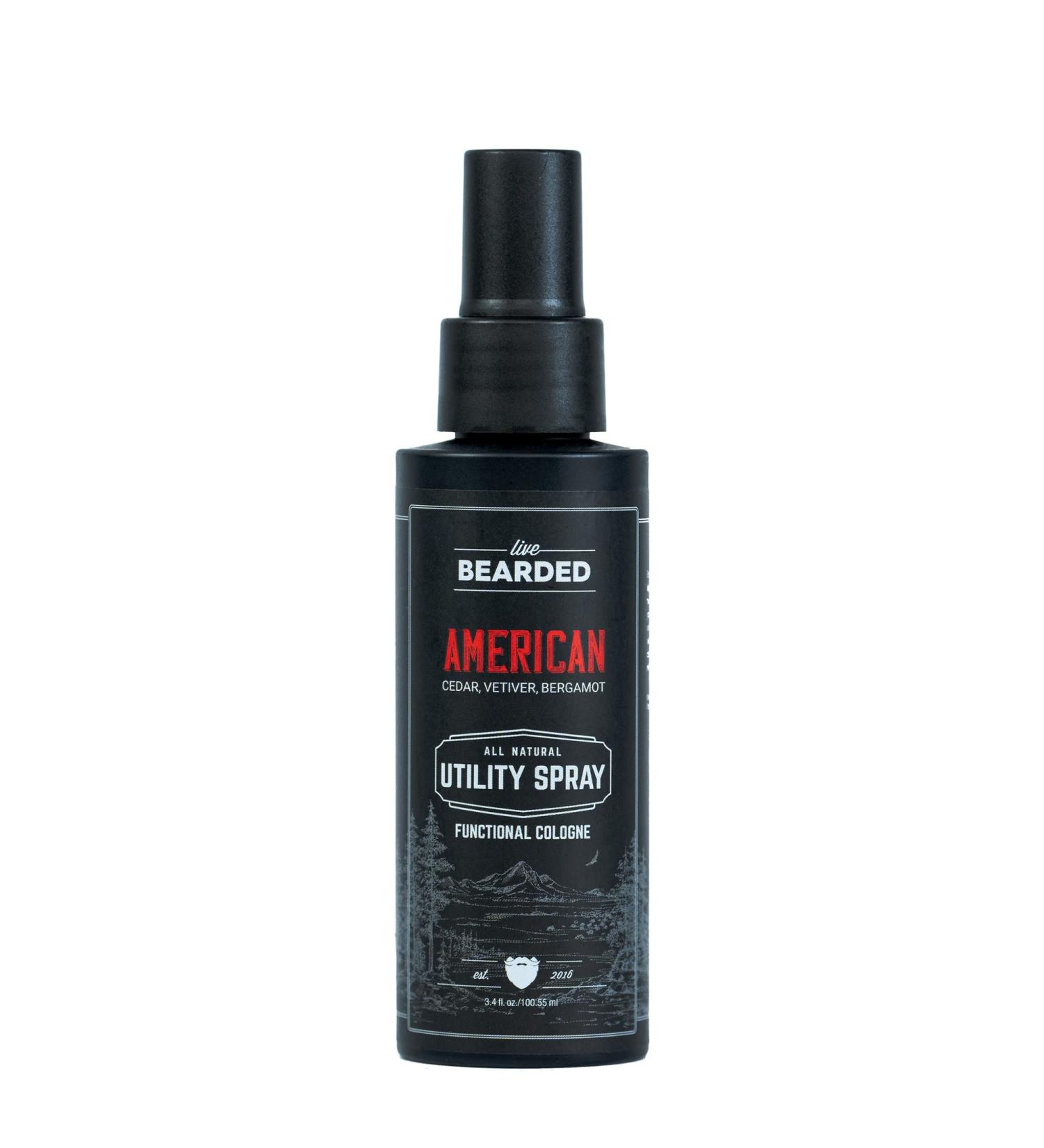 Live Bearded Utility Spray - All Purpose Cologne with Natural Fragrance - Made in the USA - 3.4 fl oz Bottle | American Scent - Cedar Pine Vetiver Bergamont American - Cedar Pine Vetiver Bergamot - Buy Online on GoSupps.com