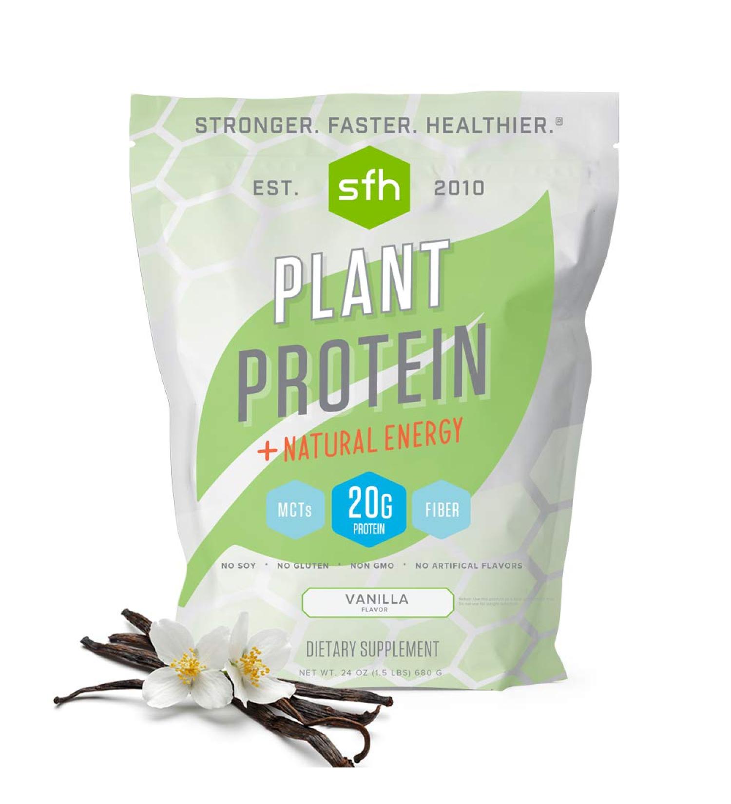 SFH Plant Based Vanilla Protein | 20g Vegan Pea Protein with Mushrooms Fiber MCTs | Energy Support & Muscle Recovery | Gluten & Soy Free, No Artificial Flavors, No Added Sugar | 1.5lb - Buy Online on GoSupps.com
