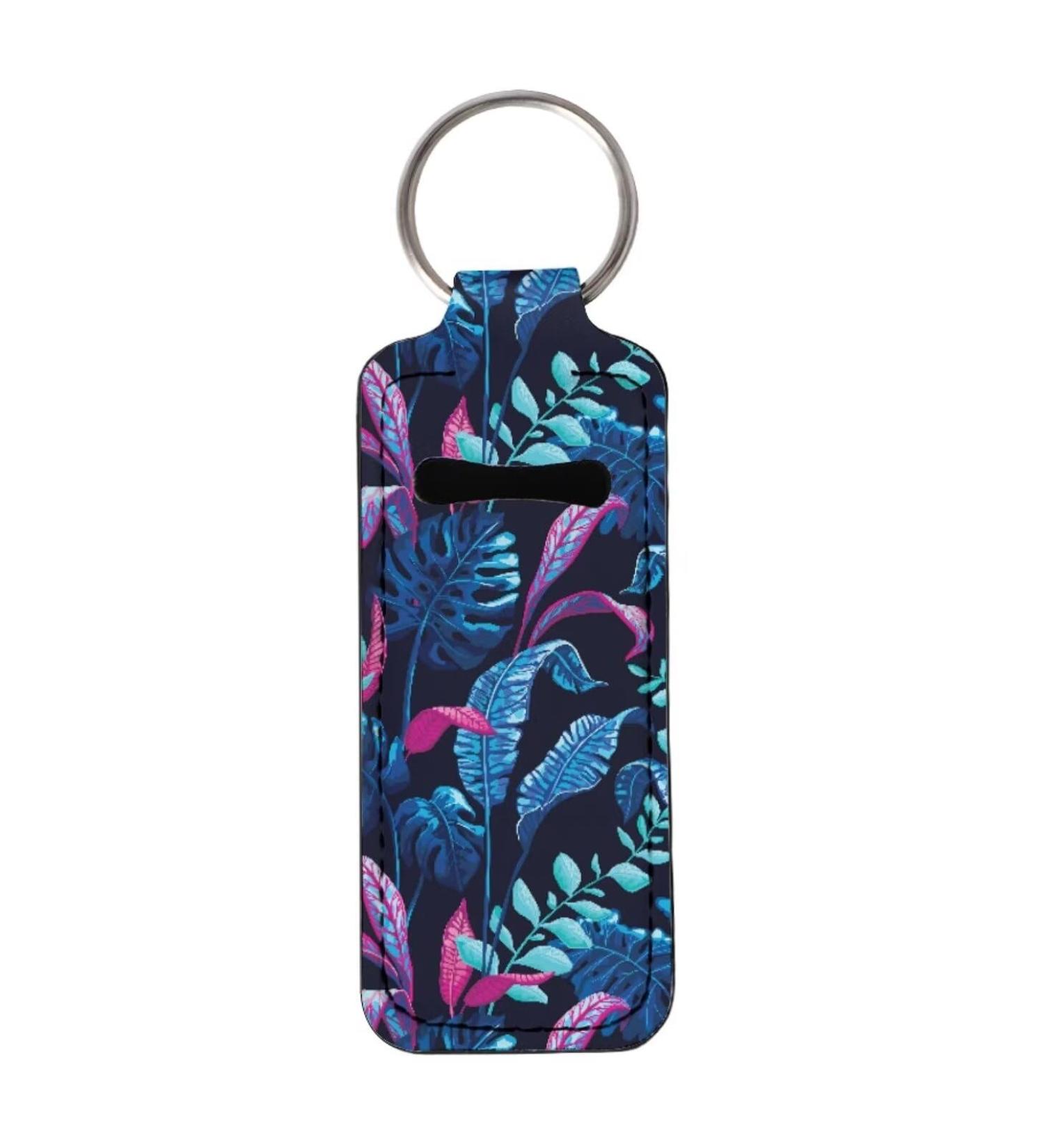 Tropical Palm Leaves Lip Gloss Tube Holder Keychain | Portable Chapstick Sleeve for Travel - Buy Online on GoSupps.com
