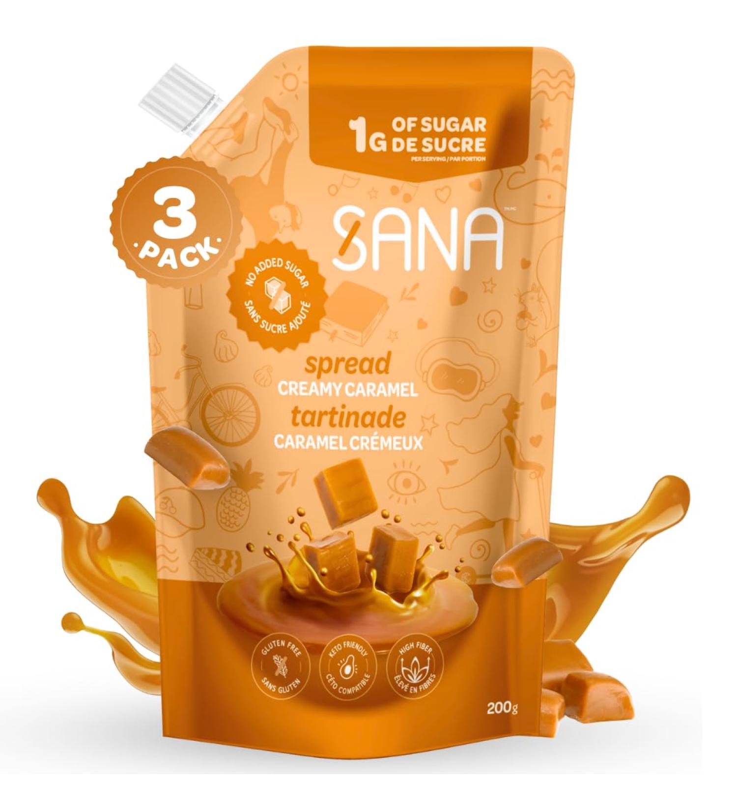 Sana Creamy Caramel Spread Low Sugar (1gr) No added Sugar | 3 Pack x 200g | Keto-Friendly Gluten-Free High-Fiber Sweet Treat No Palm Oil Creamy Caramel 3x200g - Buy Online on GoSupps.com