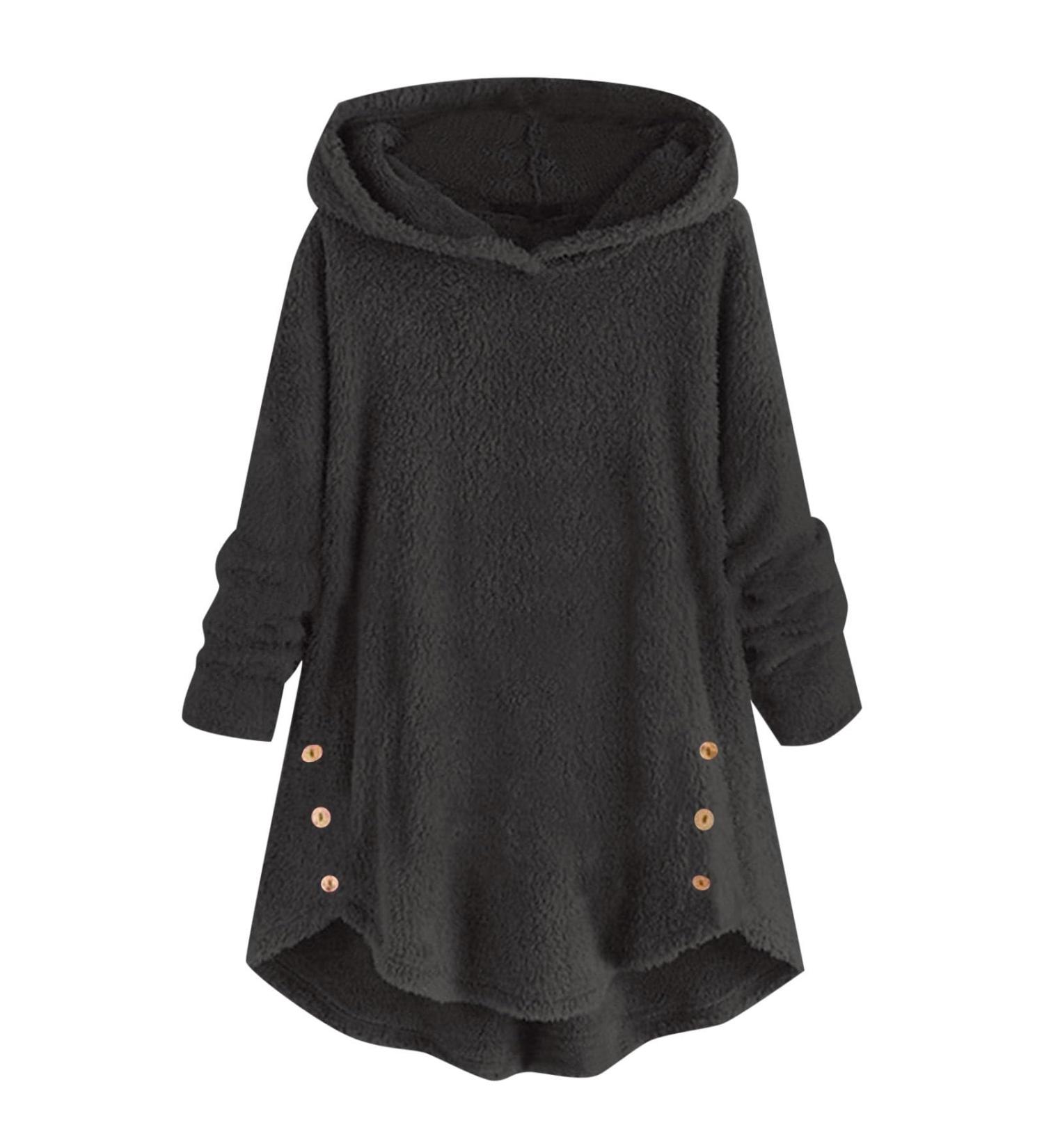 Hanxiulin Oversize Plush Jacket for Women | Warm Lined Fleece Sweater & Hooded Tops | Breathable Comfort in Black XXL - Buy Online on GoSupps.com