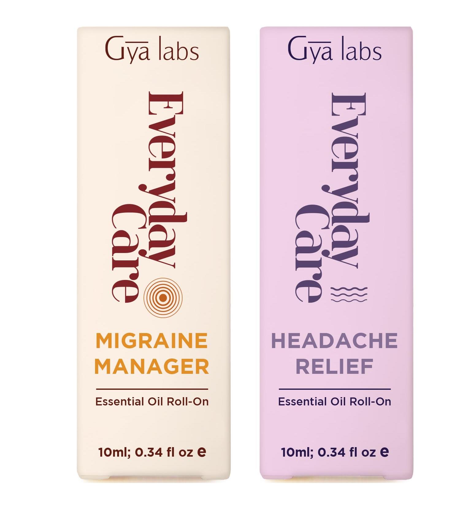 Migraine Manager & Headache Relief Essential Oil Roll On Set - Aromatherapy GradeEssential Oils Set - 2x10ml - Gya Labs - Buy Online on GoSupps.com