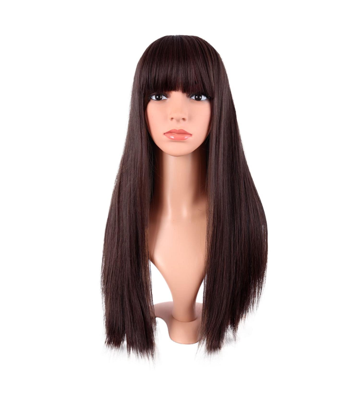 MapofBeauty 22 Inch Long Straight Synthetic Wig | Dark Brown Cosplay + Party Heat Resistant Hair - Buy Online on GoSupps.com