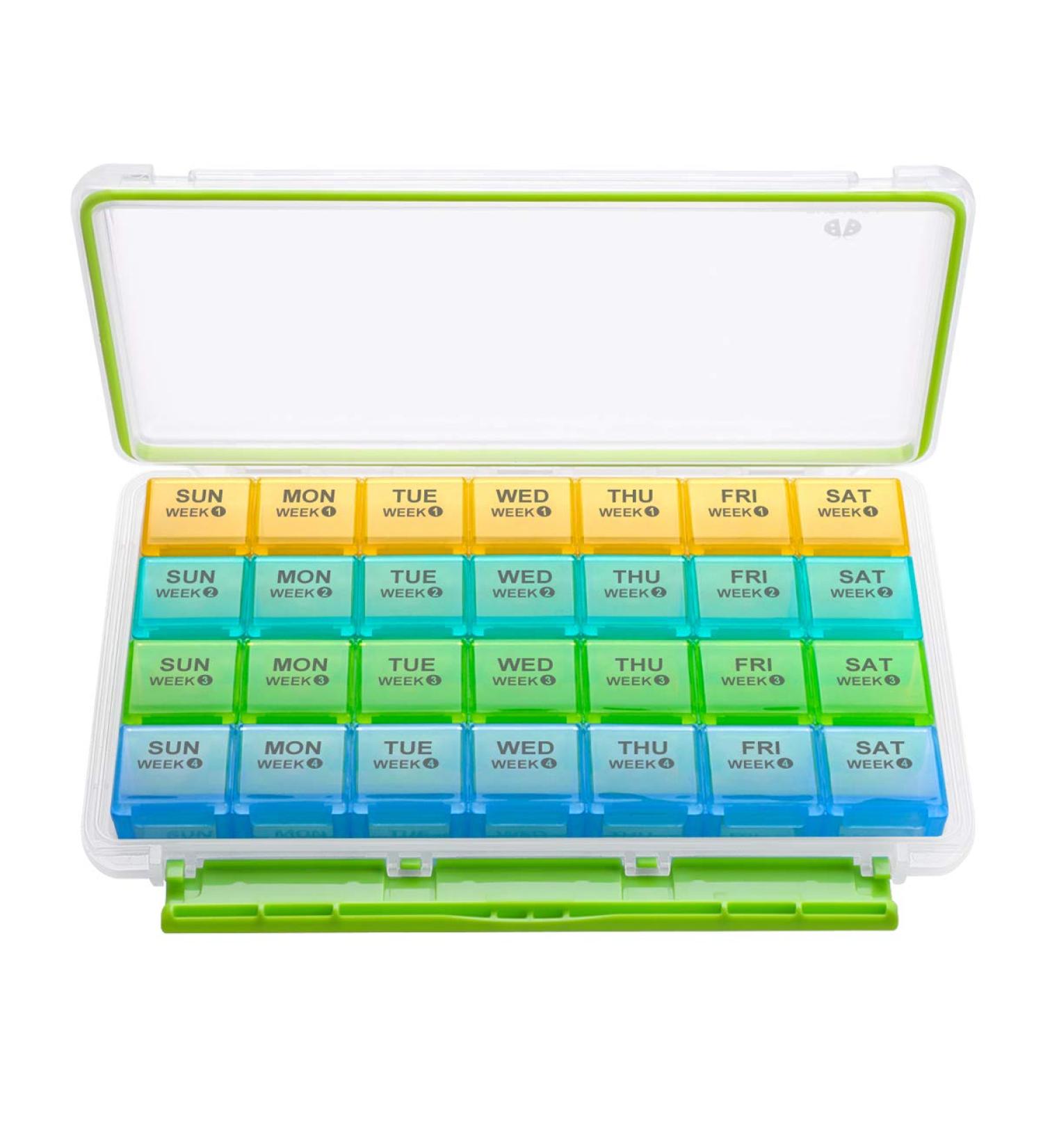 BUG HULL Monthly Pill Organizer - Moisture-Proof 4 Week Large Pill Box - 28 Day Medicine Organizer for Vitamins and Supplements - Buy Online on GoSupps.com