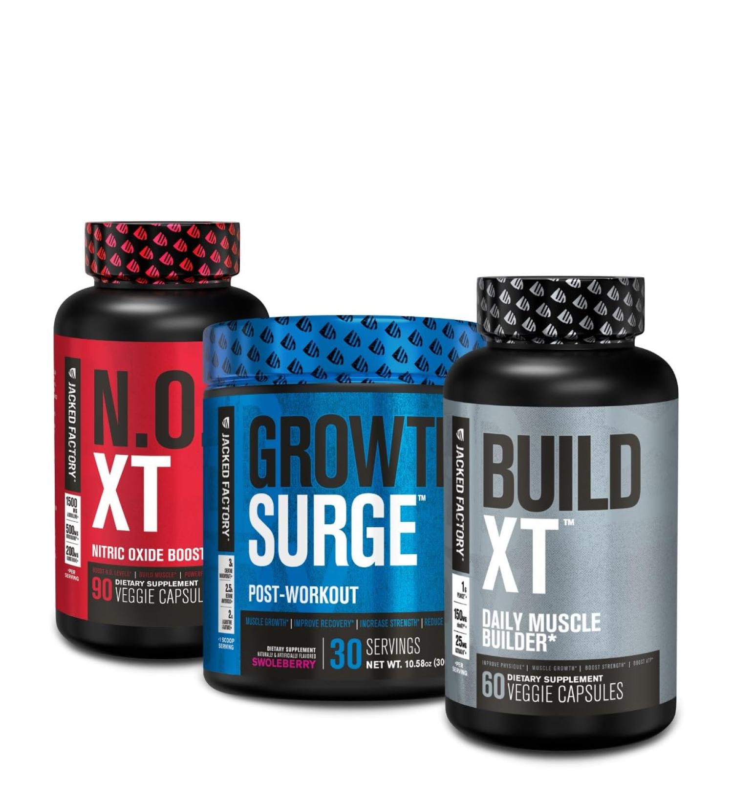 Jacked Factory N.O. XT Nitric Oxide Supplement Growth Surge Post Workout Muscle Builder Build XT Muscle Builder - Buy Online on GoSupps.com