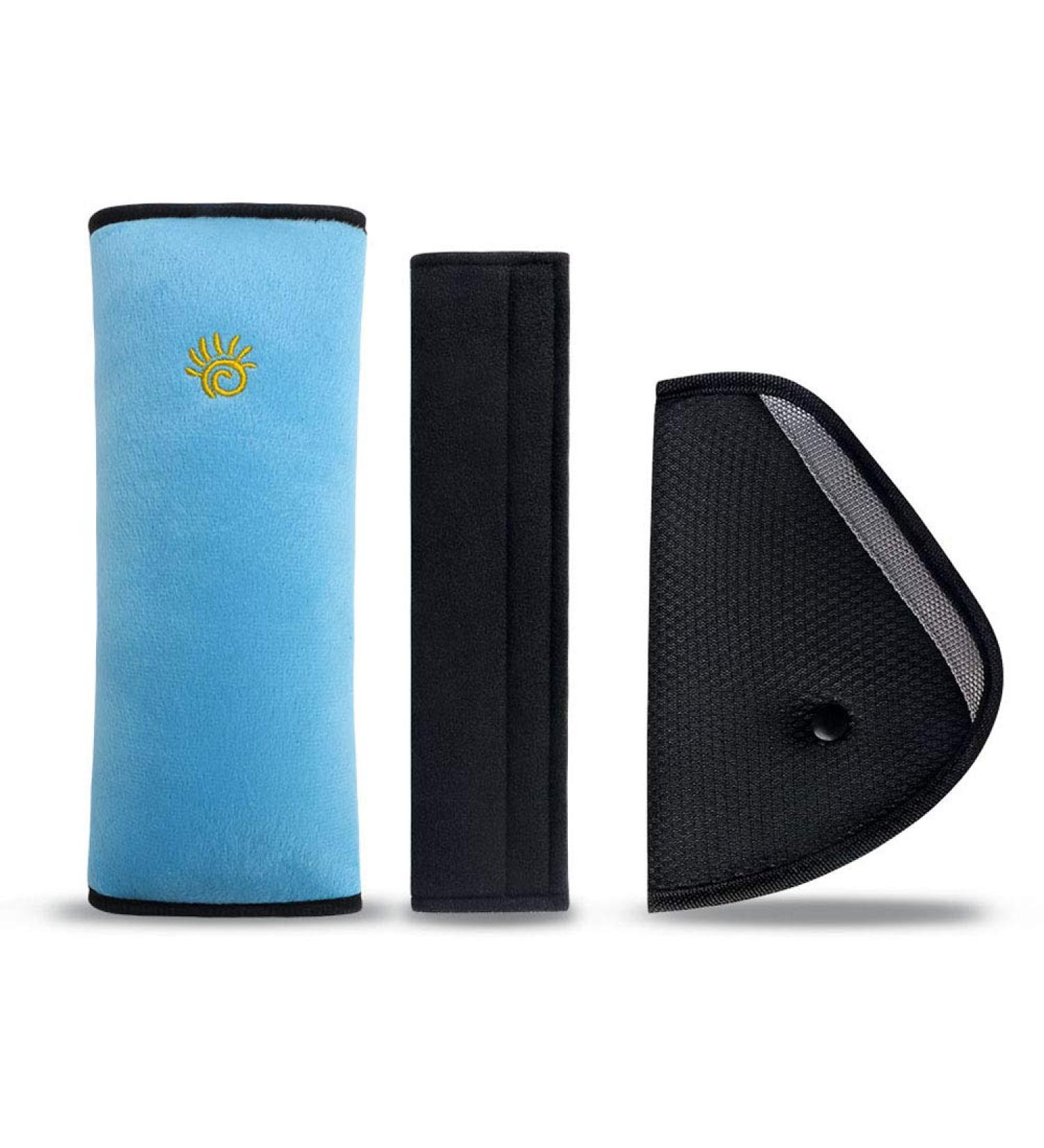 URAQT Car Seat Belt Pad Set - Comfortable Seatbelt Pillow & Adjuster for Kids & Adults, Blue - 3pcs/Set - Buy Online on GoSupps.com