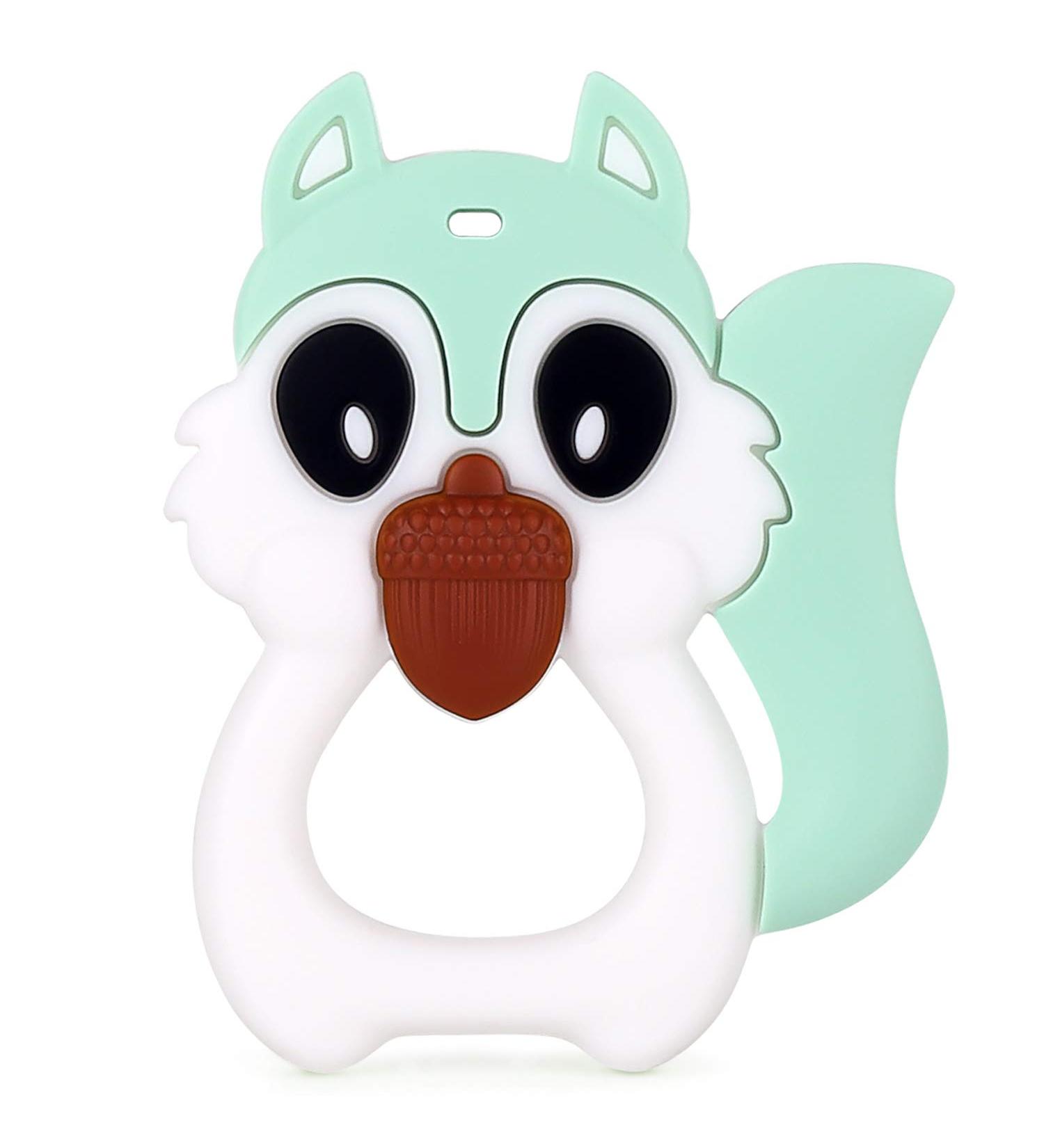 PREMYO Squirrel Teething Ring - BPA Free Silicone Baby Teether Cooling Teething Aid for Pain Relief - Soft Mint Color - Buy Online on GoSupps.com