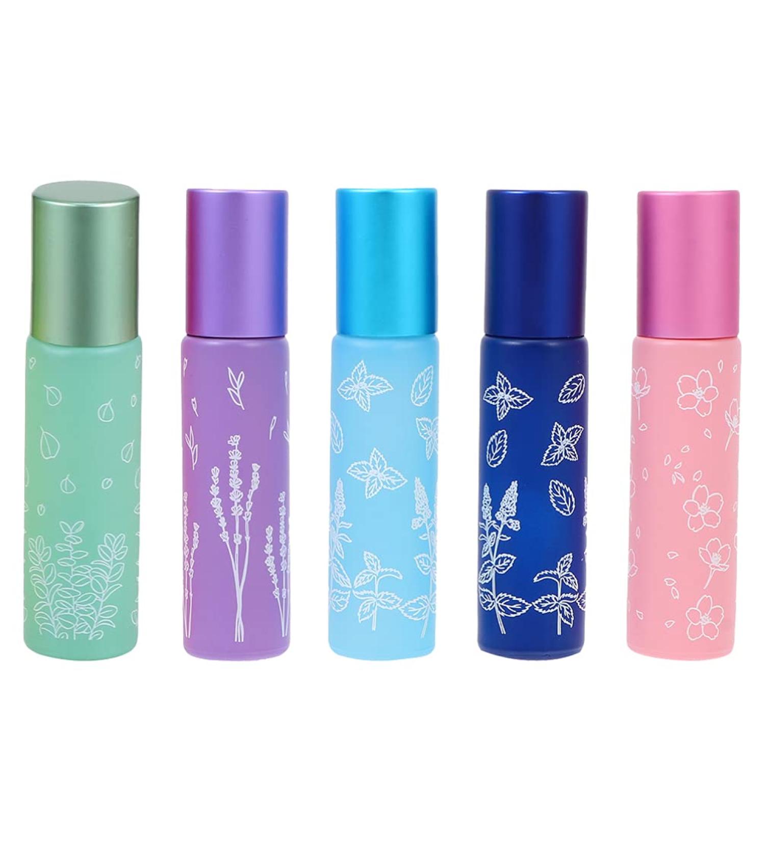 Buy 5pcs 10ml Printed Glass Roller Bottles - Essential Oil Sample Bottles for Travel & Massage | International Shipping Available - Buy Online on GoSupps.com