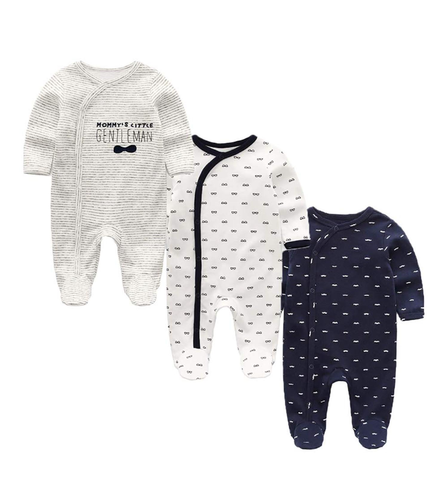 MAMIMAKA Cotton Baby Rompers Pajamas 3-Piece Set | 6-9 Months | Long Sleeve Footed Bodysuits for Boys and Girls - Buy Online on GoSupps.com