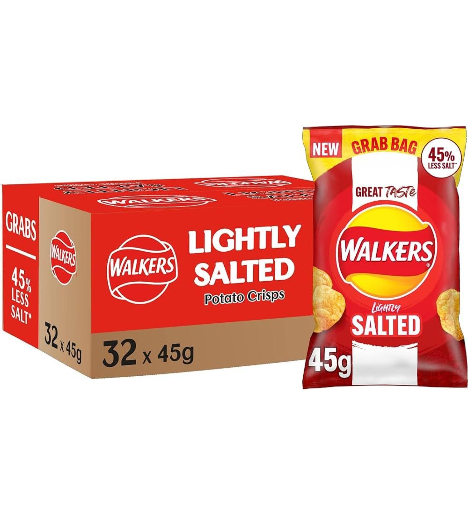 Walkers Crisps Grab Bags Lightly Salted 45% Less Salt 45g (96 Bags (3 Cases))
