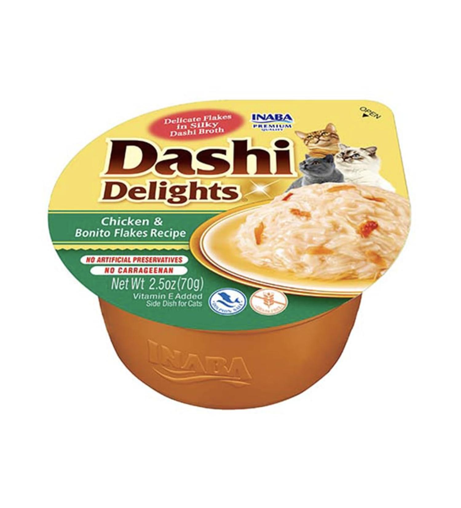 INABA Dashi Delights - Chunks in Chicken Broth & Bonito Flakes - 1 70 g - Topping - High in Protein - Natural Ingredients - Delicious and Healthy - Cat Food - Buy Online on GoSupps.com