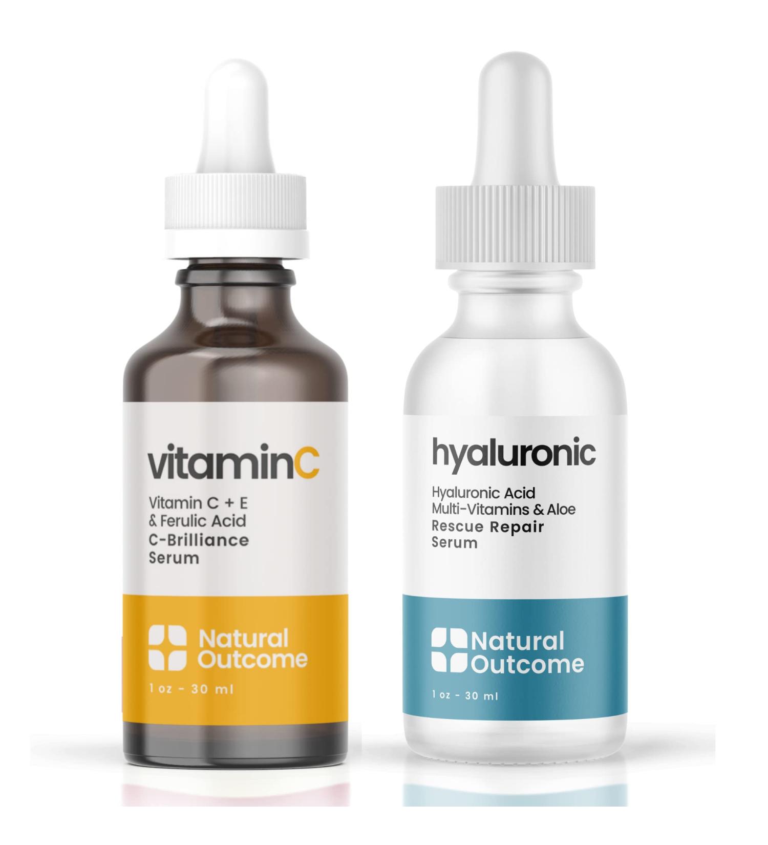 Face Serum Set: Hydrating Hyaluronic Acid & Vitamin C - Anti Aging Kit 1 oz Each Vegan Cruelty Free Fragrance Free - Ships Internationally - Buy Online on GoSupps.com
