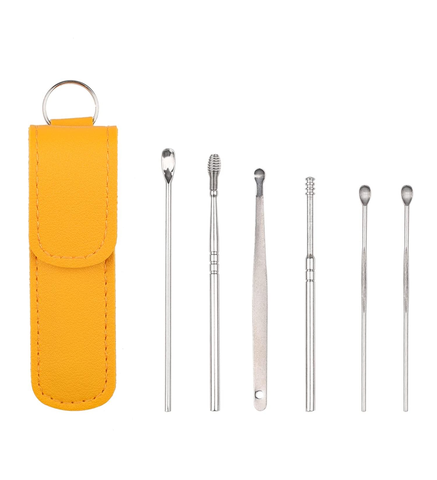 Nauze 6Pcs Stainless Steel Ear Wax Removal Kit - Reusable Metal Ear Cleaner for Children and Adults | Portable Bag Included (Yellow) - Buy Online on GoSupps.com