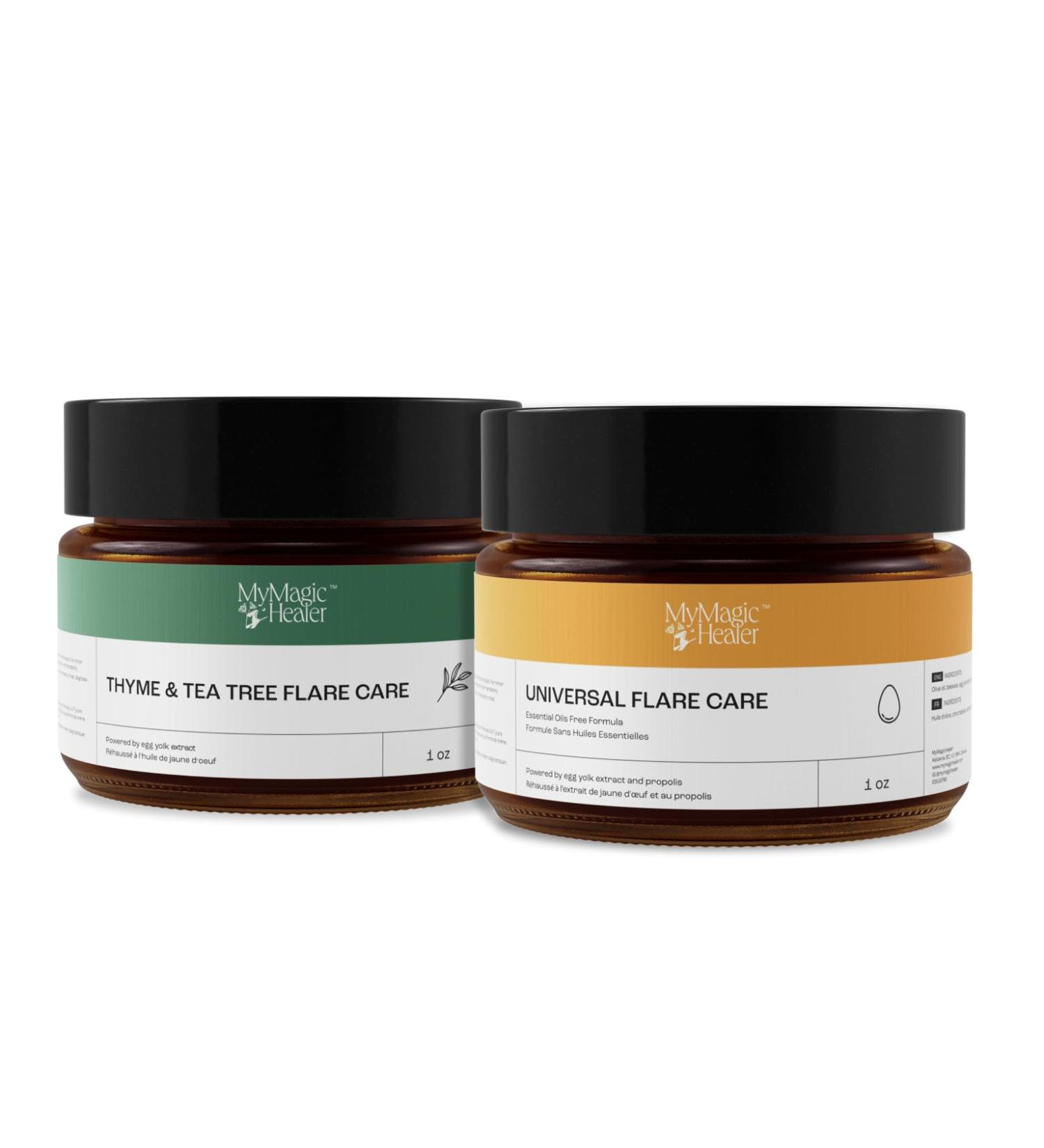 Complete Flare Care | Universal Essential Oil Free Flare & Thyme & Tea Tree Flare Care | Dual Relief for HS, Eczema, Diaper Rash, Impetigo, Cystic Acne, Ingrown hair | Drawing Salve (2 x 1oz) - Buy Online on GoSupps.com