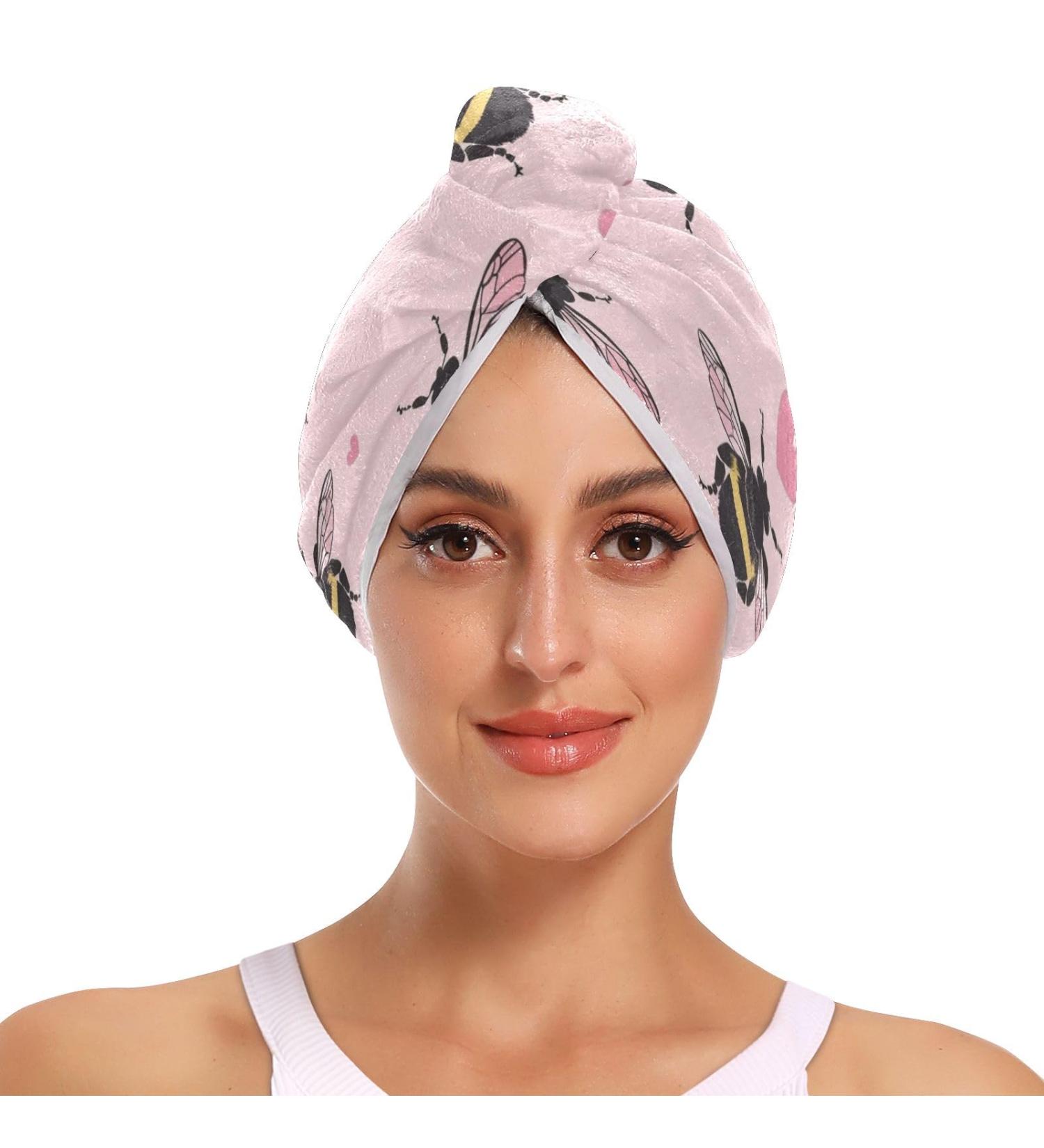 Cute Bee Pink Hair Towel 2 Pack - Super Absorbent Quick Dry Hair Turbans for Women & Girls - Perfect for Easy Hair Drying - Buy Online on GoSupps.com