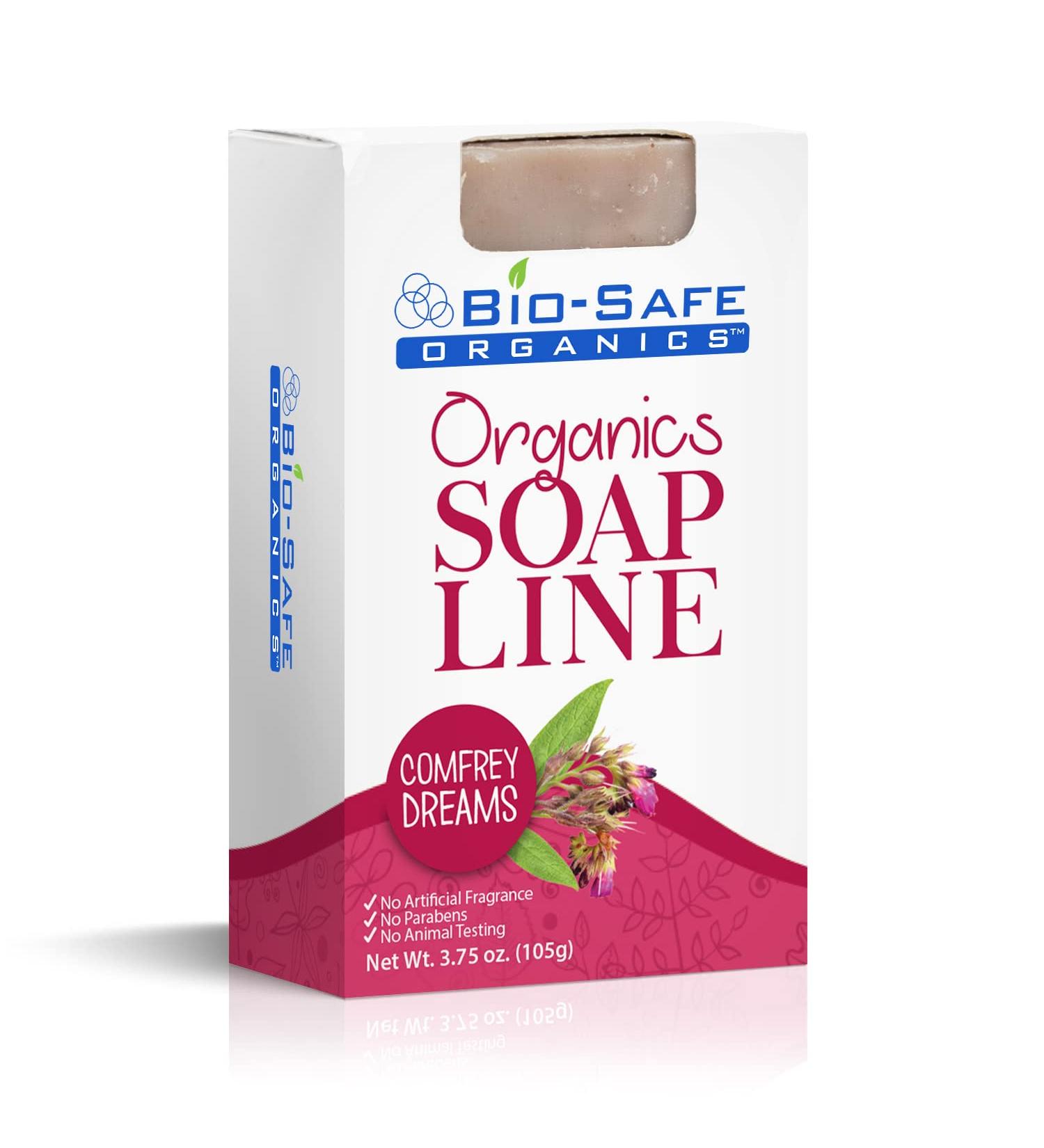 Organic Handmade Comfrey Dreams Exfoliating Body Soap Bar Moisturizing Aromatherapy for Sensitive Skin | No GMO SLS Chemicals | USA Made 3.75 oz | Bio-Safe Organics - Buy Online on GoSupps.com