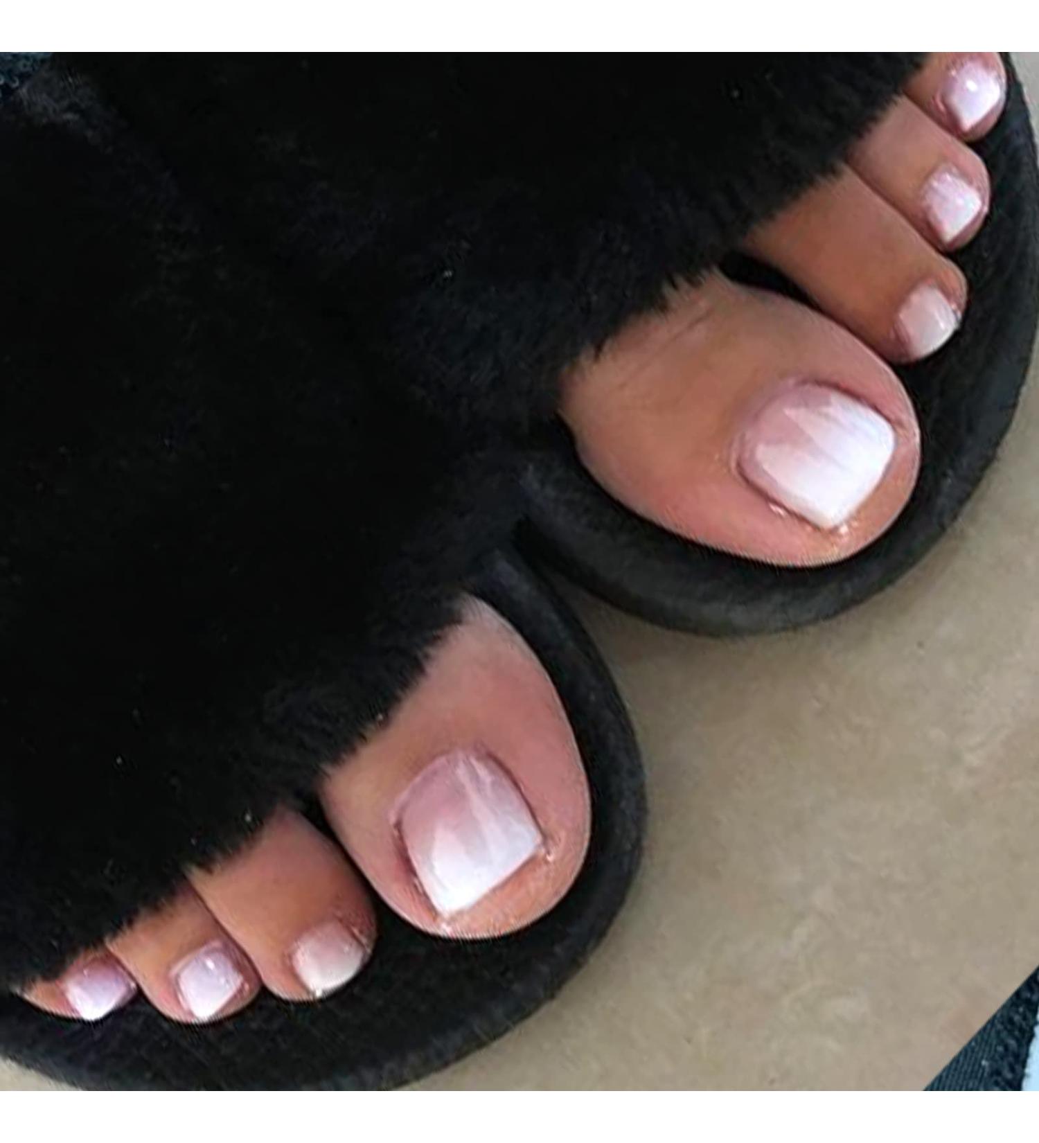 YOSOMK Ombre Pink French Tips Press On Toenails | 24 Pcs Gradient Short Fake Nail Tips for Women | Summer Nude Square Glue On Toenails - Buy Online on GoSupps.com