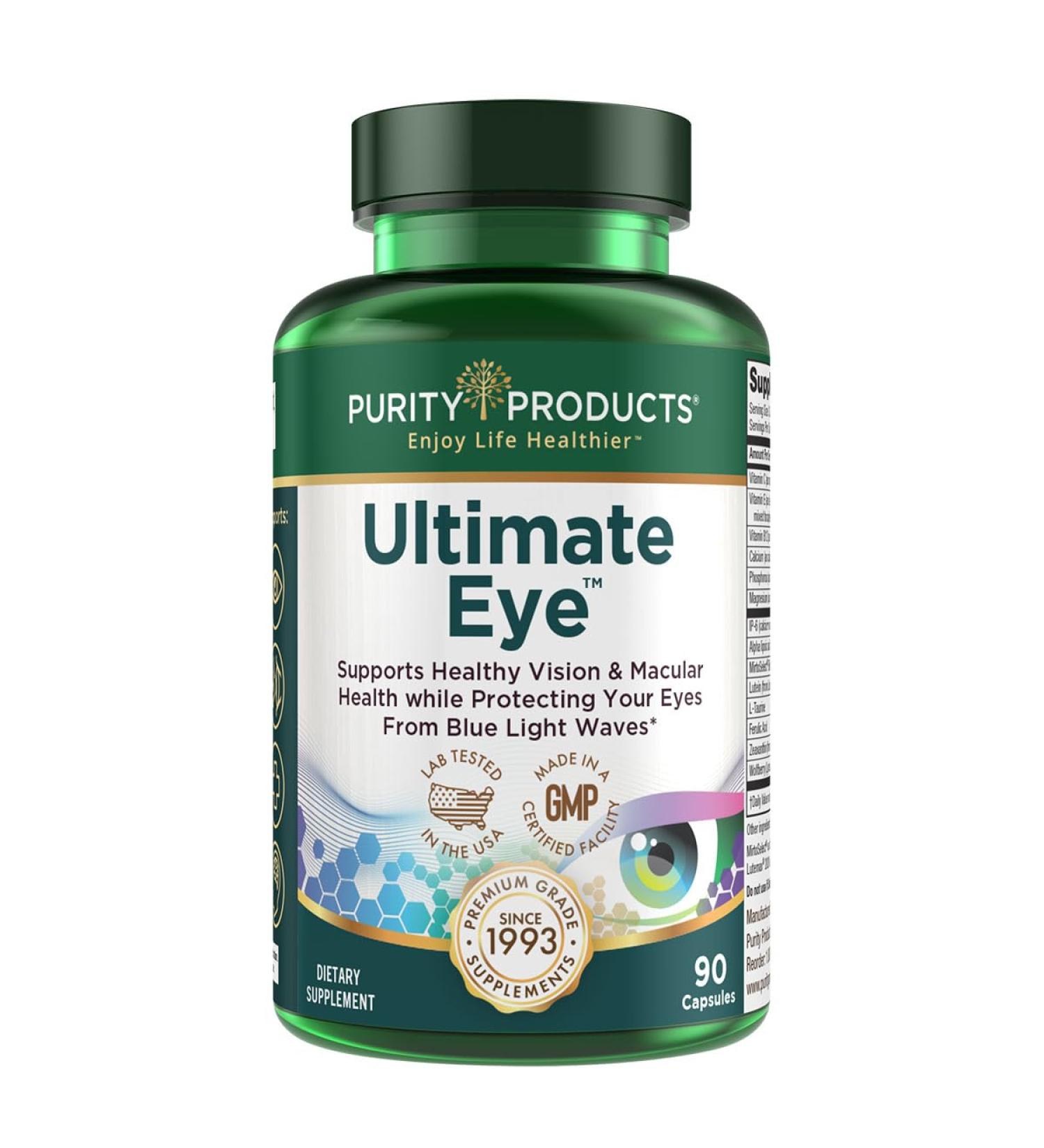 Ultimate Eye Support by Purity Products - 10 mg of Lutein w/Lutemax 20/20 100 mg of Alpha Lipoic Acid 2 mg Zeaxanthin Eye Vitamins - Clinically Studied - Blue Light Wave Protection - 90 Capsules - Buy Online on GoSupps.com