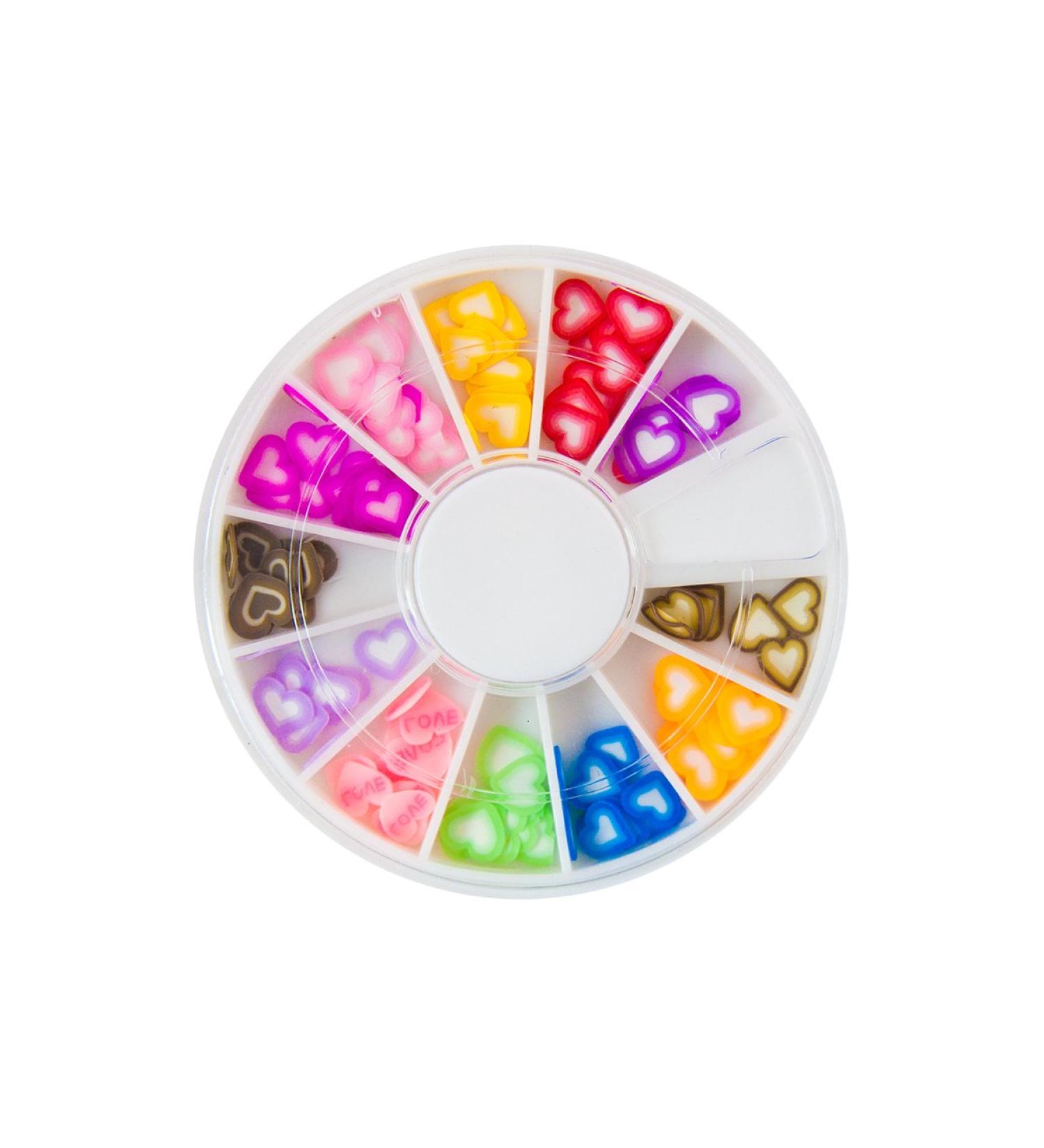 N&BF Wachs Rondell |120 nailart wax heart slices |Colorful heart disks insert for 3D nail design and decoration |For modeling with UV gel & acrylic |In a practical sorting box