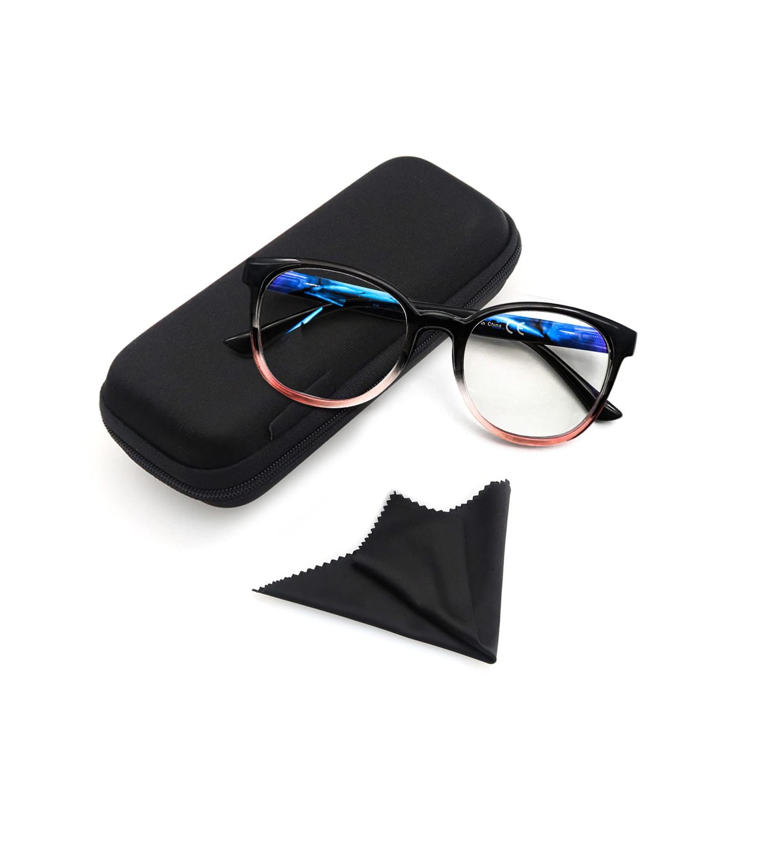 Blue Light Blocking Glasses for Women Men Blueblocker Computer Glasses with Case Anti Blue Ray Glasses 0.00 Non Magnification Round Black+pink Frame With Yellowish Lens 0.0 x - Buy Online on GoSupps.com