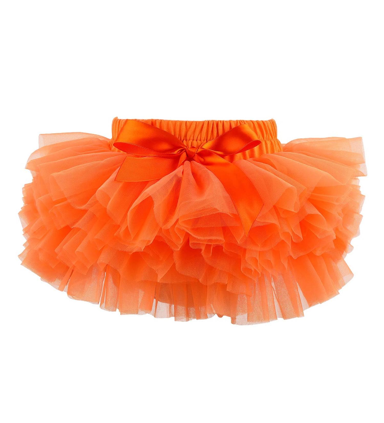Hoolchean Baby Girls Super Soft Fluffy Tutu Skirt with Diaper Cover Bloomer - Orange (0-6 Months) - Buy Online on GoSupps.com