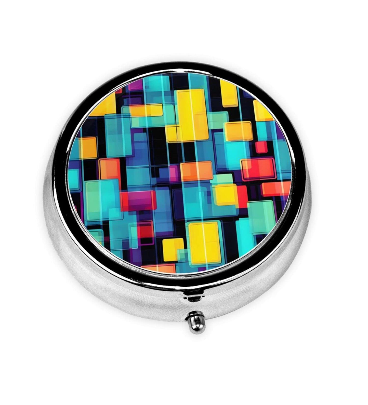 Square Geometry Diagram Round Pill Box | 3 Compartment Organizer | Portable Travel Pill Box for Easy Medication Management - Buy Online on GoSupps.com