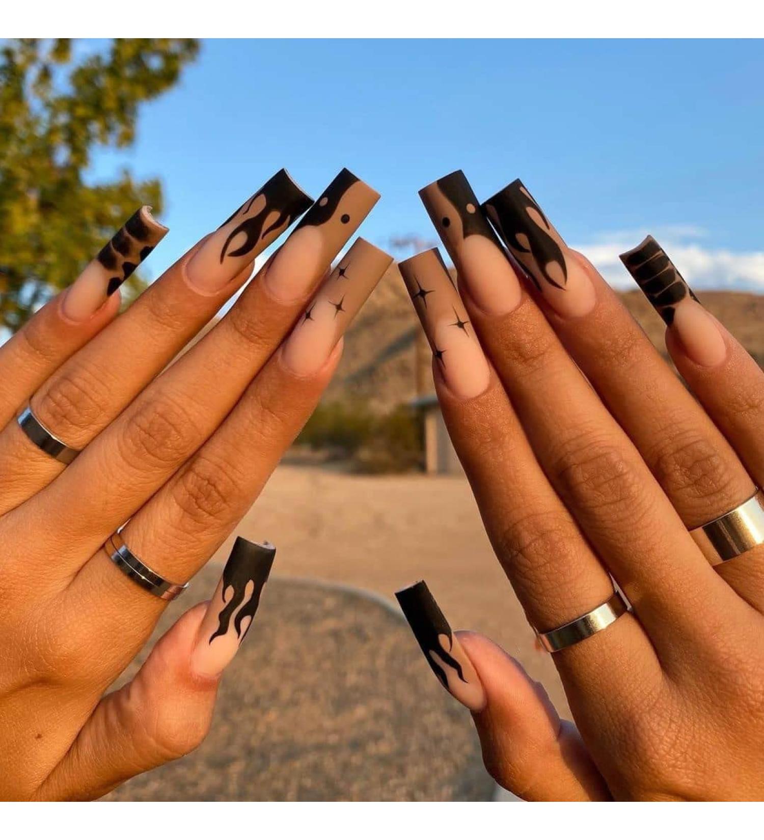 Vatocu Coffin Matte False Nails - Long Fire Acrylic Press-On Nails for Women & Girls (24 Pack) - Buy Online on GoSupps.com