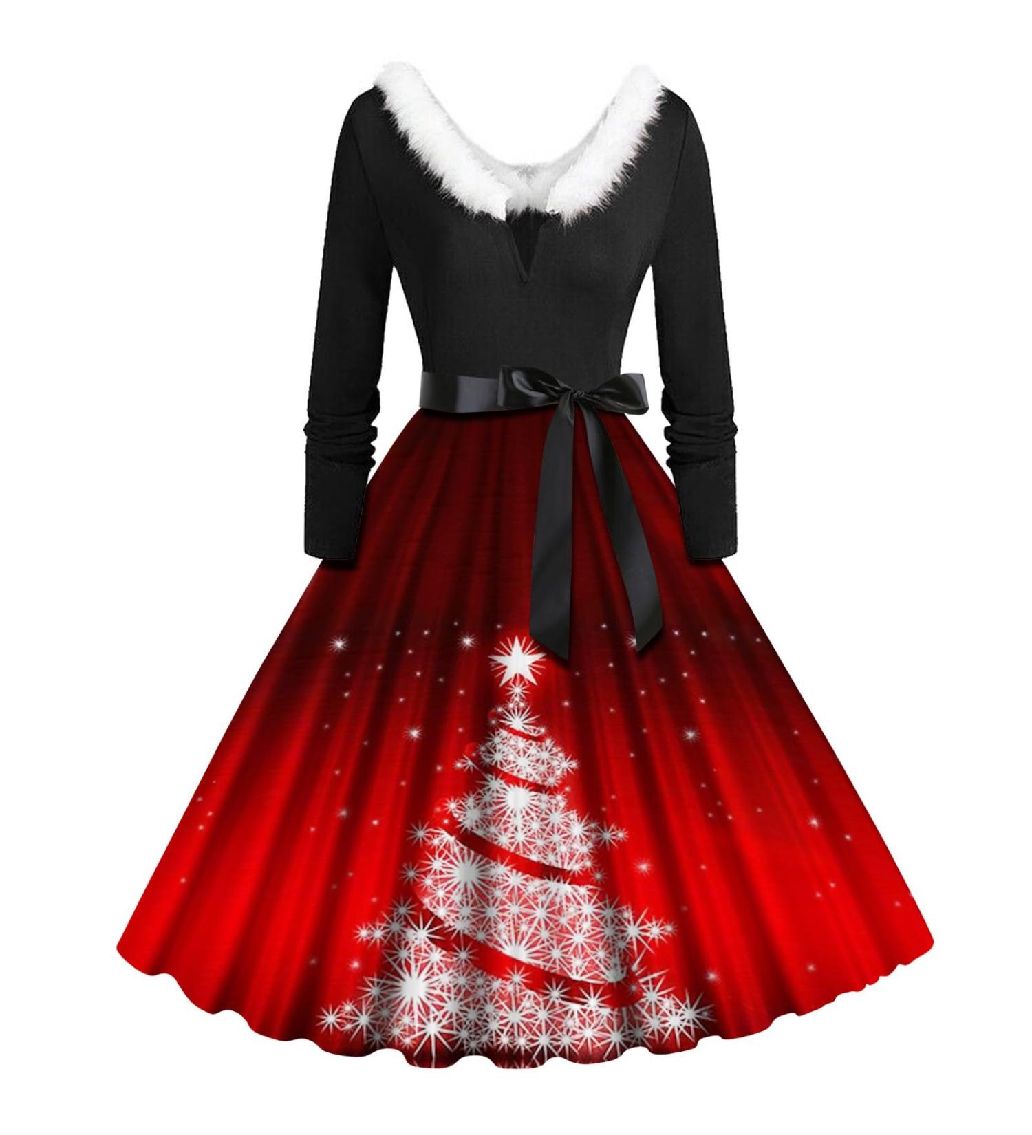 Festive Red Mini Dress for Women - Long Sleeve Winter Christmas Party Dress - Slim Fit A-Line Blouse - Buy Online on GoSupps.com