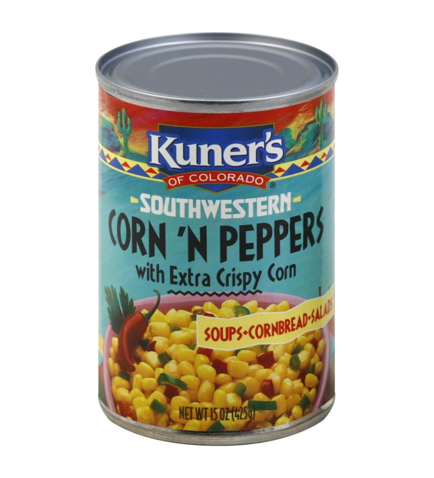 Kuner's Southwest  Canned Corn and Peppers (12 Pack), Vegetarian, Non-GMO, Natural Gluten-Free, Sourced and Packaged in the USA, 15 Ounce Can