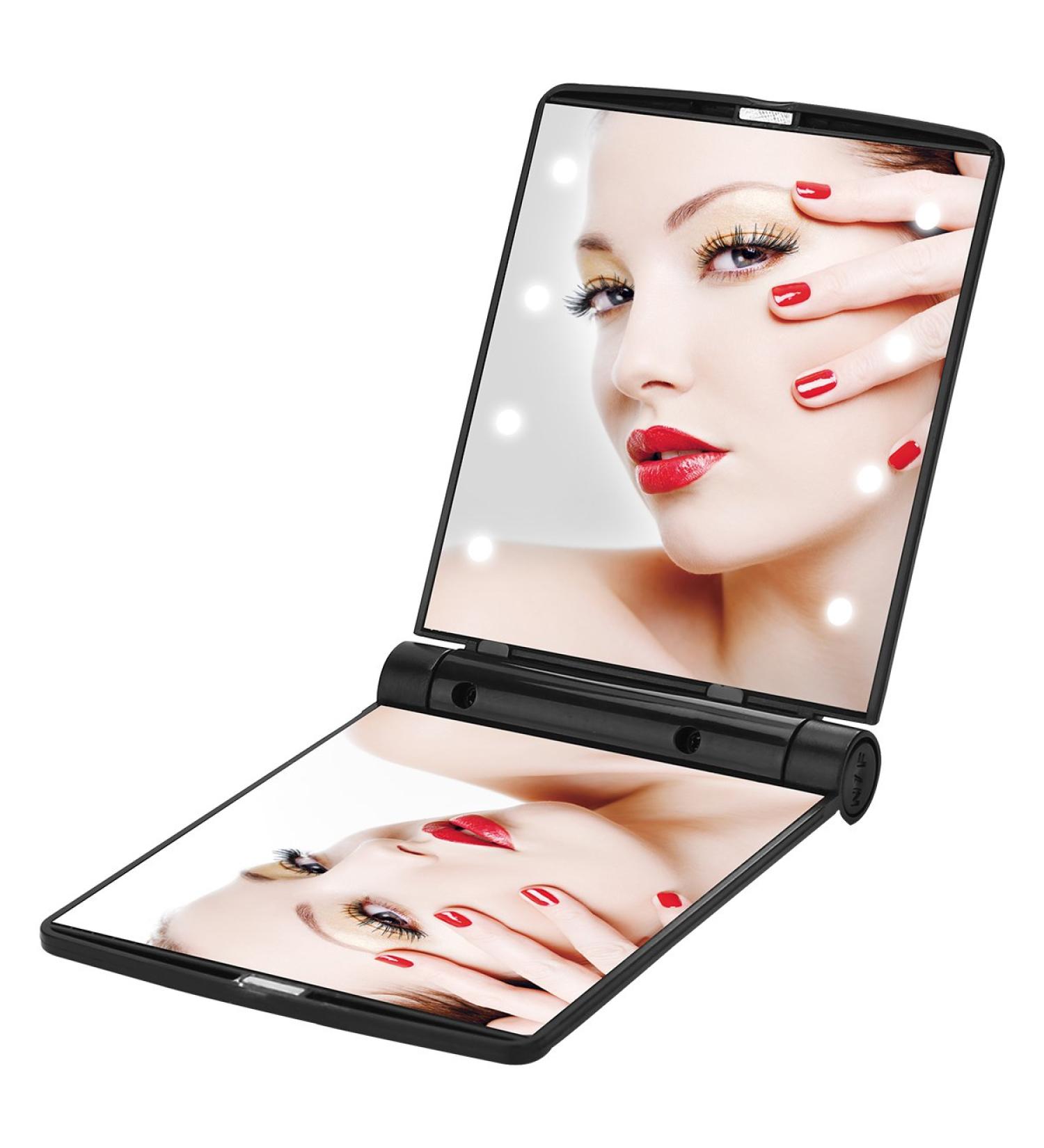 YUSONG Makeup Mirror Compact - Portable Handheld Folding Mirror with Lights for Travel - Mini Pocket Size Mirrors for Women (Black/Grey) - Buy Online on GoSupps.com