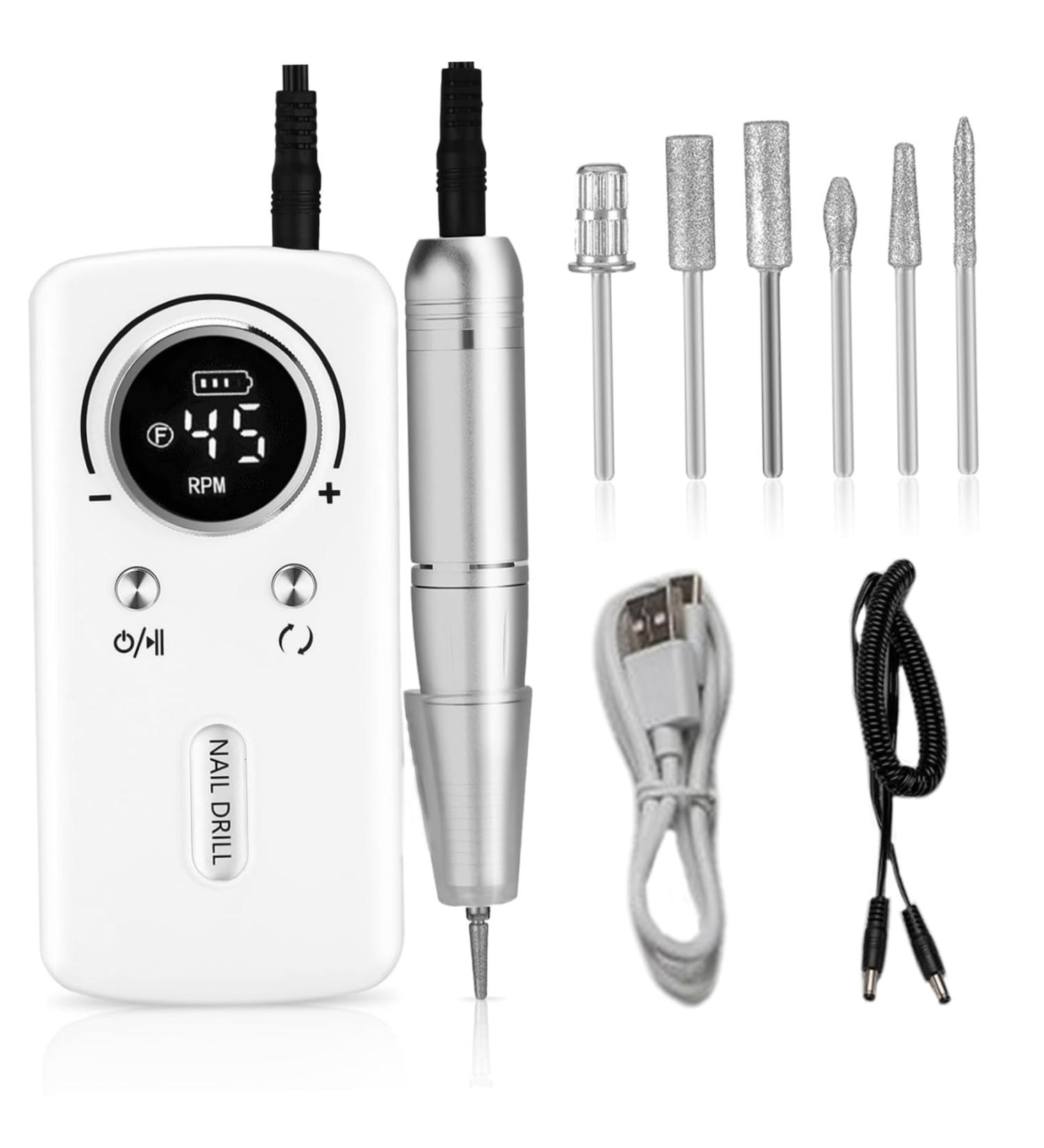 1 Set Electric Nail Drill Nail Drill Kit 45000RPM Nail Drill Kit Rechargeable Portable Nail Drill Professional for Acrylic Nails with 6 Nail Drill Bits Electric Nail File for Manicure Pedicure - Buy Online on GoSupps.com