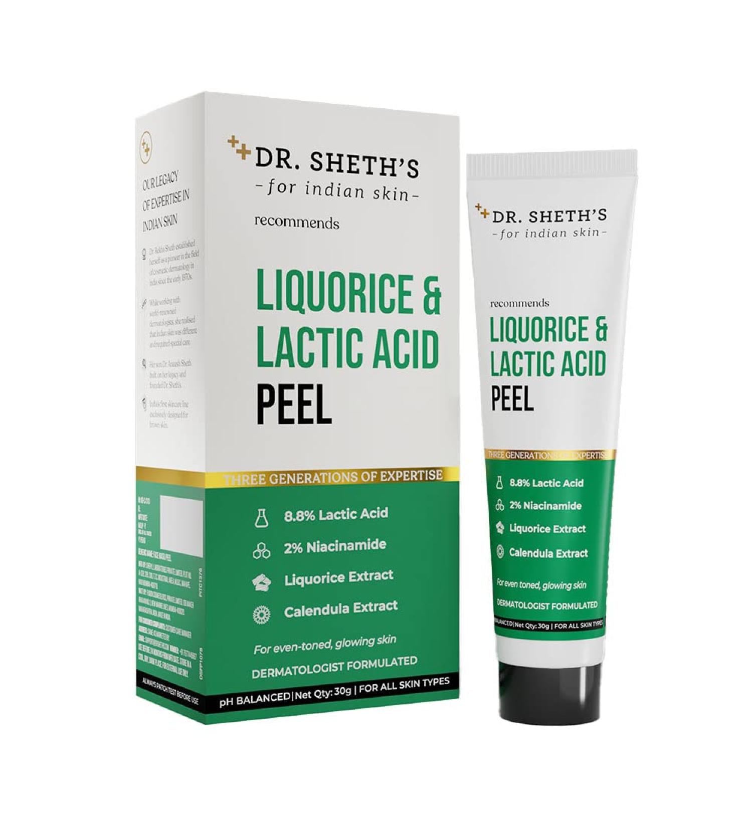 Dr. Sheth's Liquorice & 8.8% Lactic Acid (AHA) Chemical Peel With 2% Niacinamide Calendula Extract AHA Peeling Solution For Face Chemical Exfoliator For Unisex 30g - Buy Online on GoSupps.com