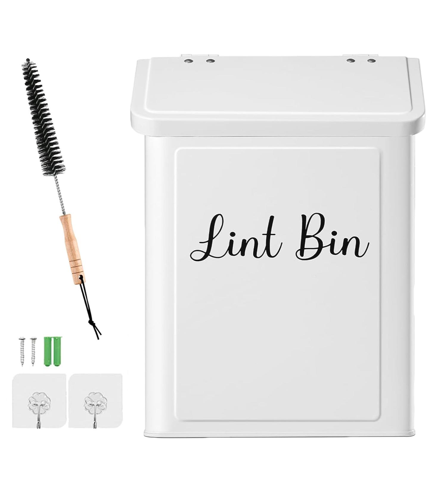 Modern Metal Magnetic Lint Bin - Wall-Mounted Laundry Room Organizer with Lid & Brush (White) - Space-Saving D cor & Accessories - Buy Online on GoSupps.com