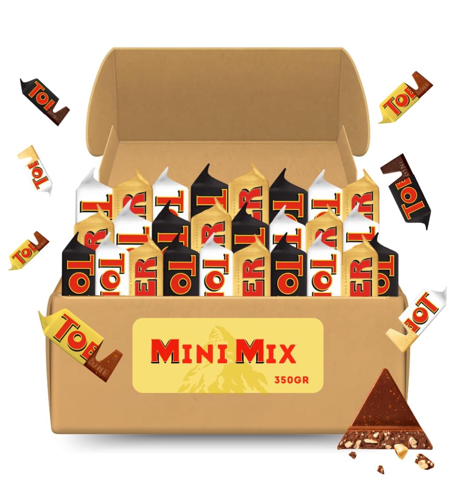  DUPLEIX Mini Mix Swiss Toblerone Chocolates Assortment 350g Milk Dark and White Individual Delicious Bites Ideal Gift Coffee Break or Office Snack Convenient Sharing Box - Buy Online on GoSupps.com