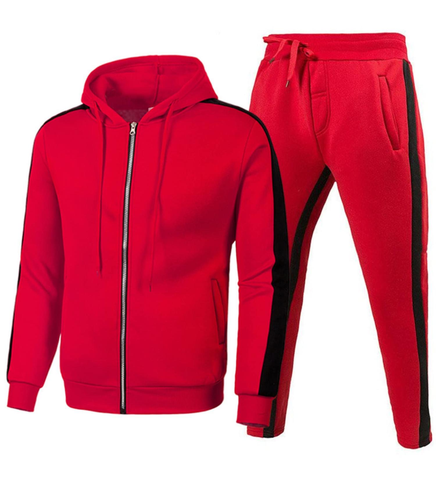Buy Hanxiulin Men's Red Training Suit - Casual Zipper Jogging & Sports Set | Cotton Comfort for Athletic Performance - Buy Online on GoSupps.com