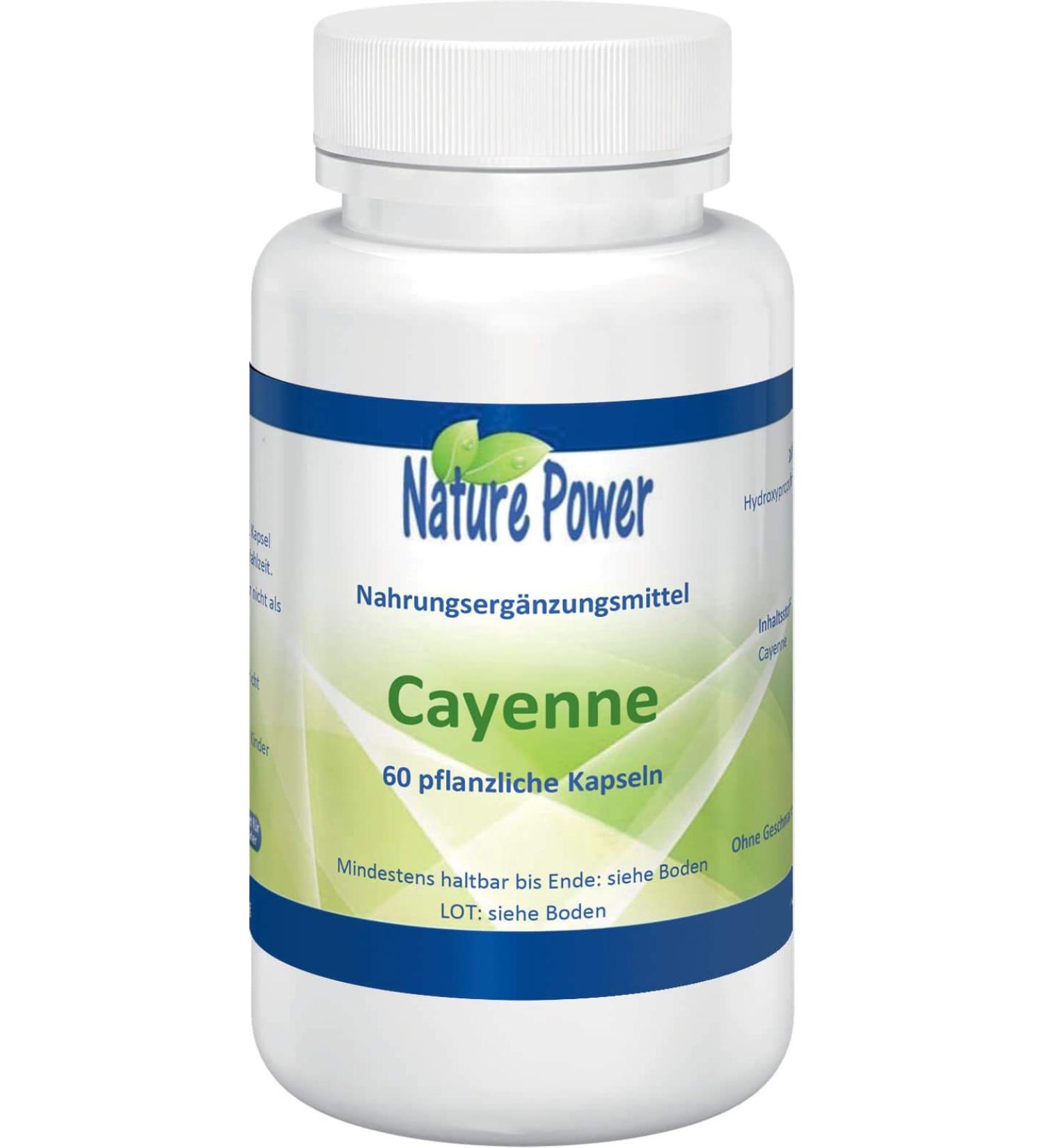 Cayenne |High dose |500 mg per capsule |without additives |100% natural |60 vegetable capsules |Vegan & genetic engineering free |From Nature Power