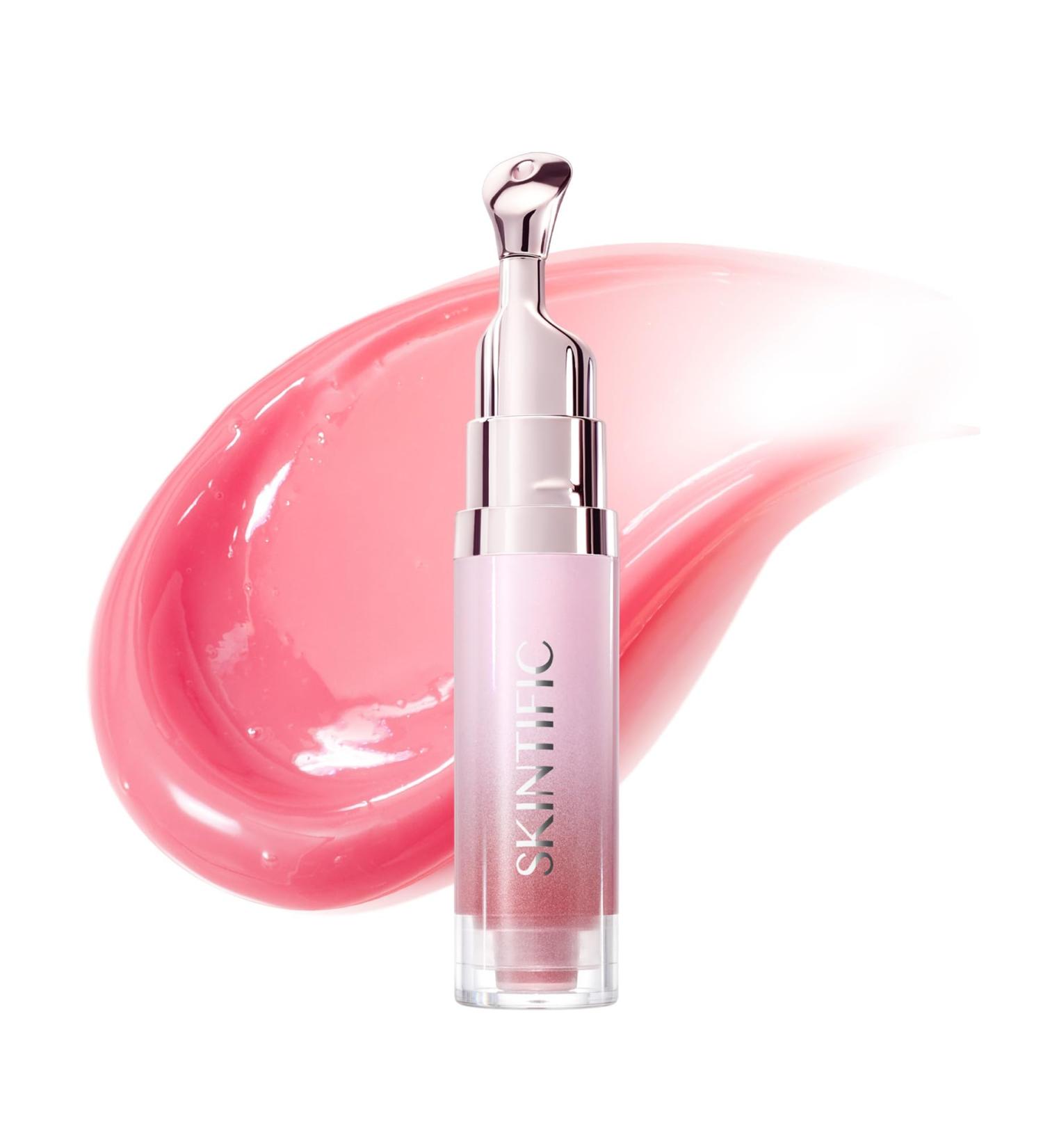 SKINTIFIC Peptide Brightening Lip Serum Hydrating & Plumping Tinted Lip Gloss Moisturizing Lip Balm with Polypeptides & Squalane for Glossy Sheer Smooth Lips(01 Baby Pink) - Buy Online on GoSupps.com