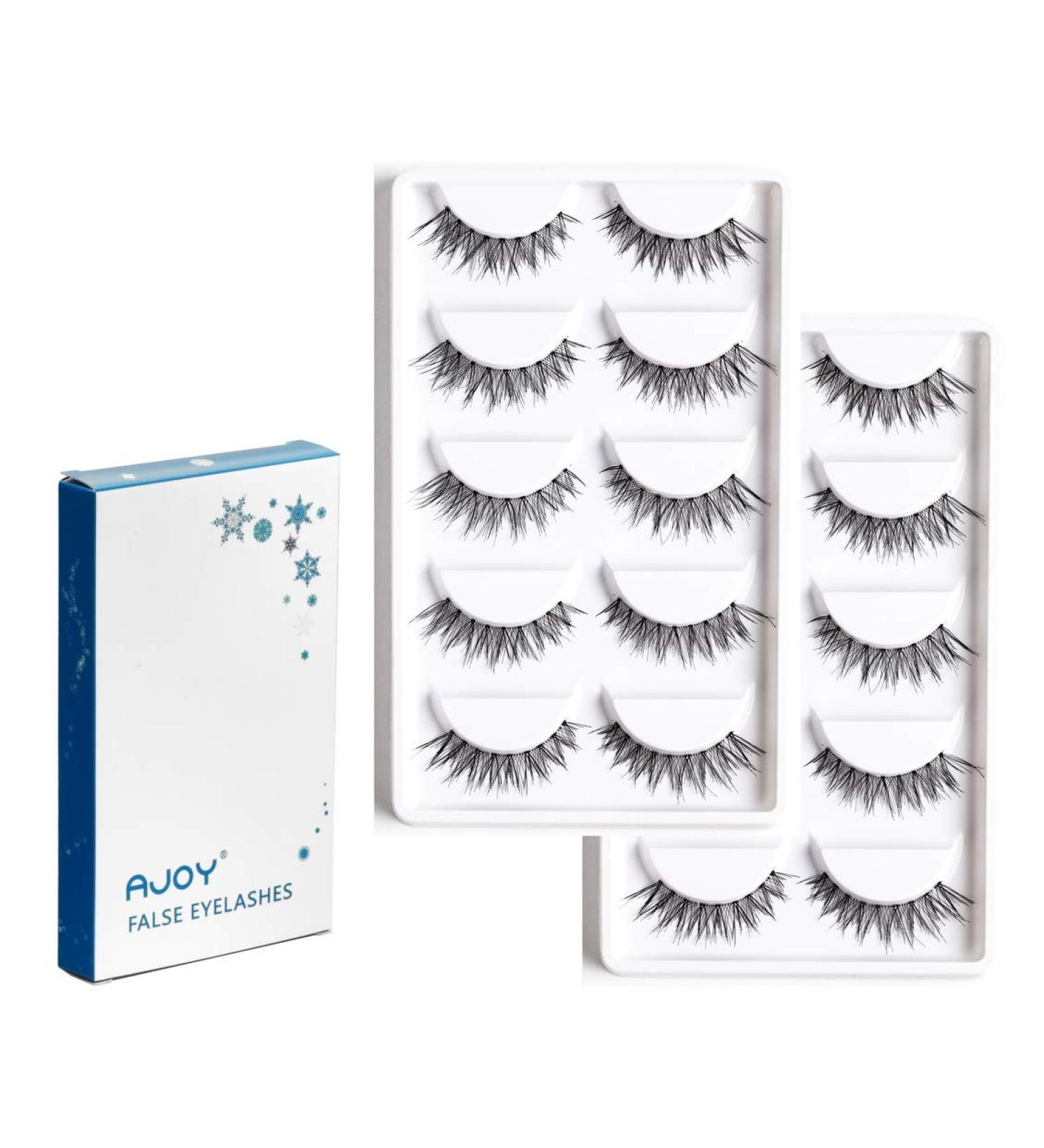 AJOY 10 Pairs Crisscross Style Demi Wispies Eyelashes - Natural Look Fake Eyelashes | Thin Strip Lashes with Clear Bands - Short Length R-10W - Buy Online on GoSupps.com