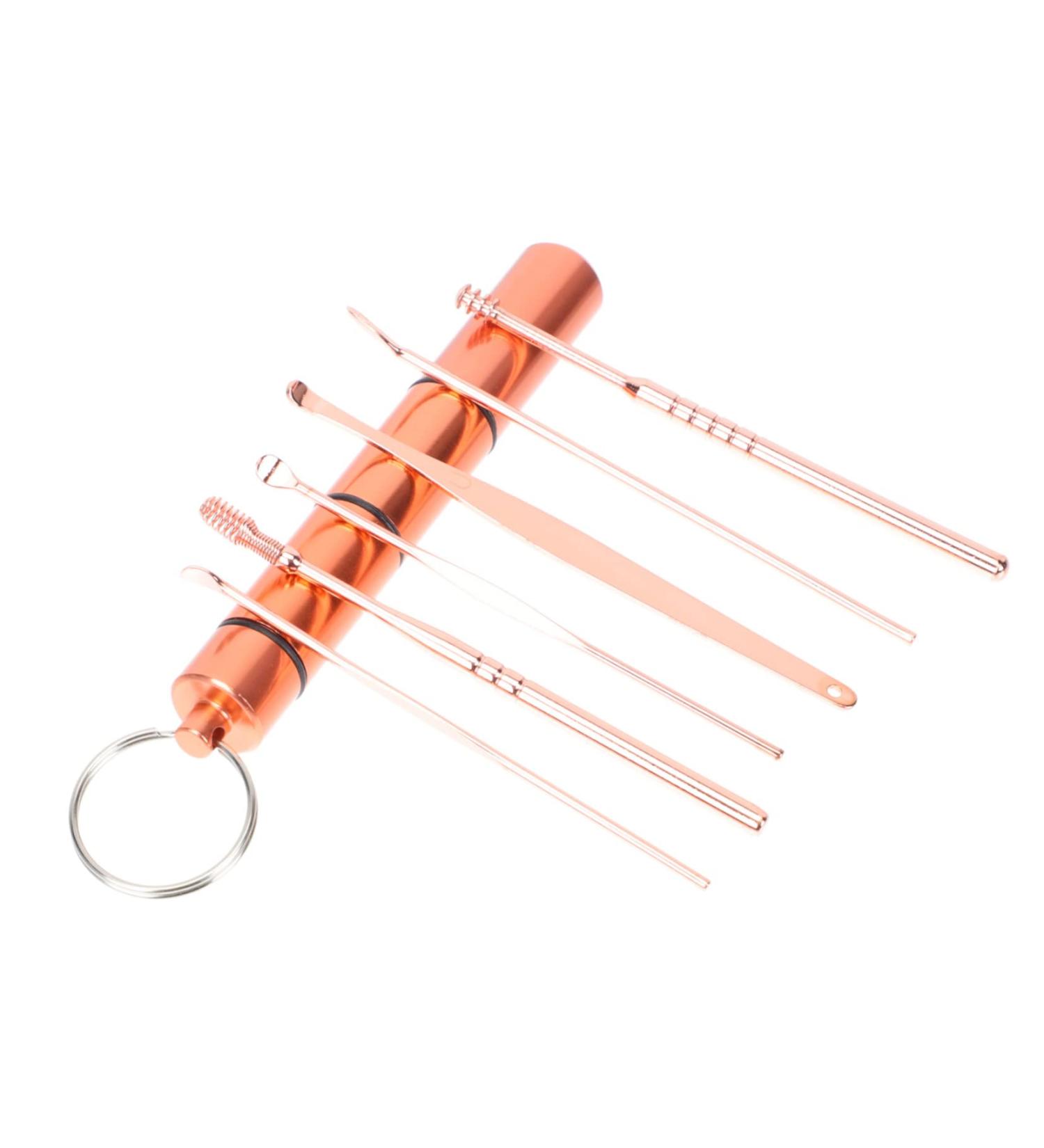 Premium Ear Cleaning Kit - Stainless Steel Golden Ear Curette Spoon & Brush Set - Buy Online on GoSupps.com