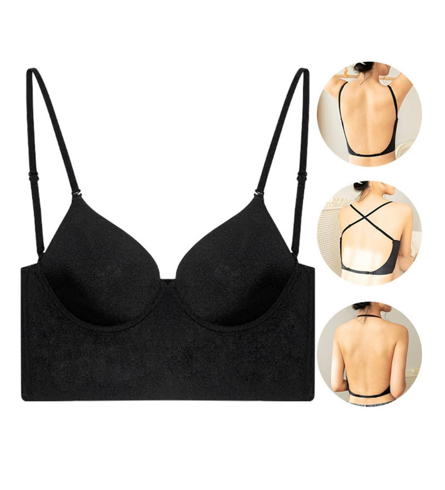 XWSM Back-Free BH for Women | Low Back Reusable Push-Up Bra for Wedding Dresses Sports Yoga & Everyday Wear | Wireless Bralette Size 38 - Black - Buy Online on GoSupps.com