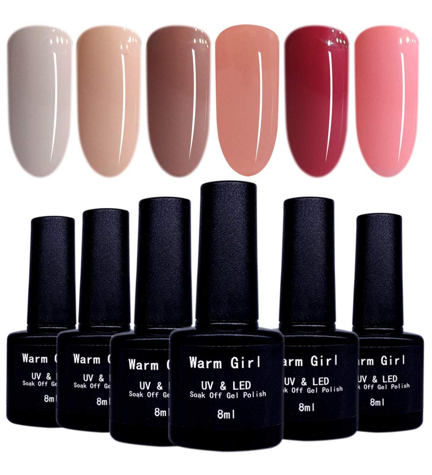 Warm Girl UV Nail Polish Set - 6 Nude Colors 8ml Gel Shellac Durable & Healthier Formula - Buy Online on GoSupps.com
