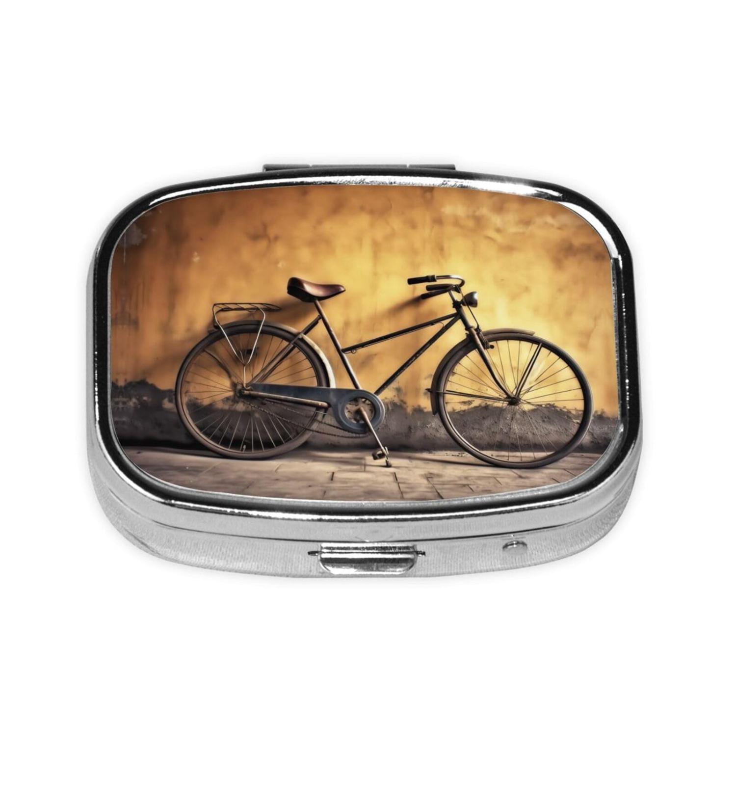 Shop Cute Old Bicycle 2 Compartment Pill Case - Small Travel Pill Organizer for Pocket & Purse Gifts - Buy Online on GoSupps.com