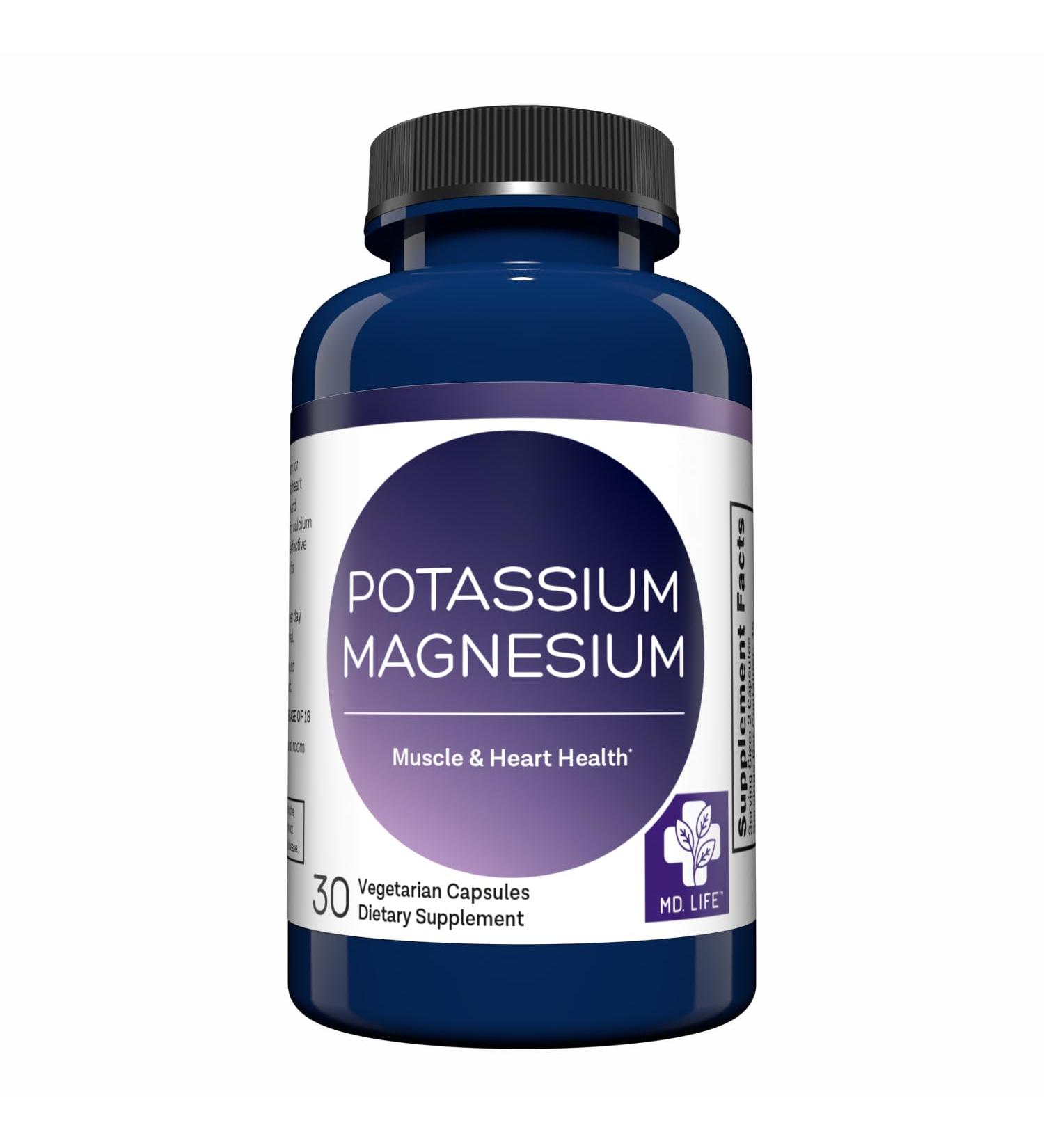 MD. Life Magnesium Potassium Supplement - 30 Capsules - High Absorption Magnesium Complex - Magnesium Supplement to Support Vascular Health & Leg Cramp 30cts 1 Count (Pack of 30) - Buy Online on GoSupps.com