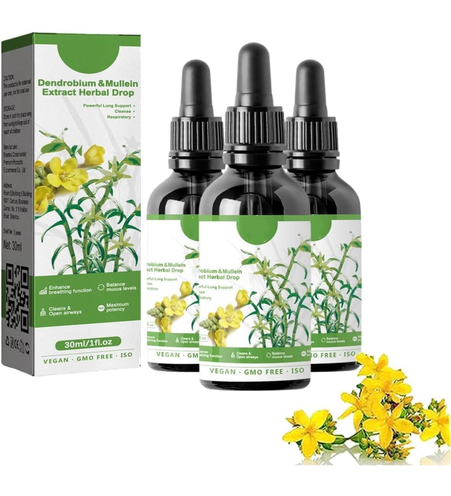 GMVVAC Dendrobium Mullein Extract Powerful Lung Support and Cleaning Herbal Essence for Lung Health Herbal Drops for Fresh Breath - Buy Online on GoSupps.com