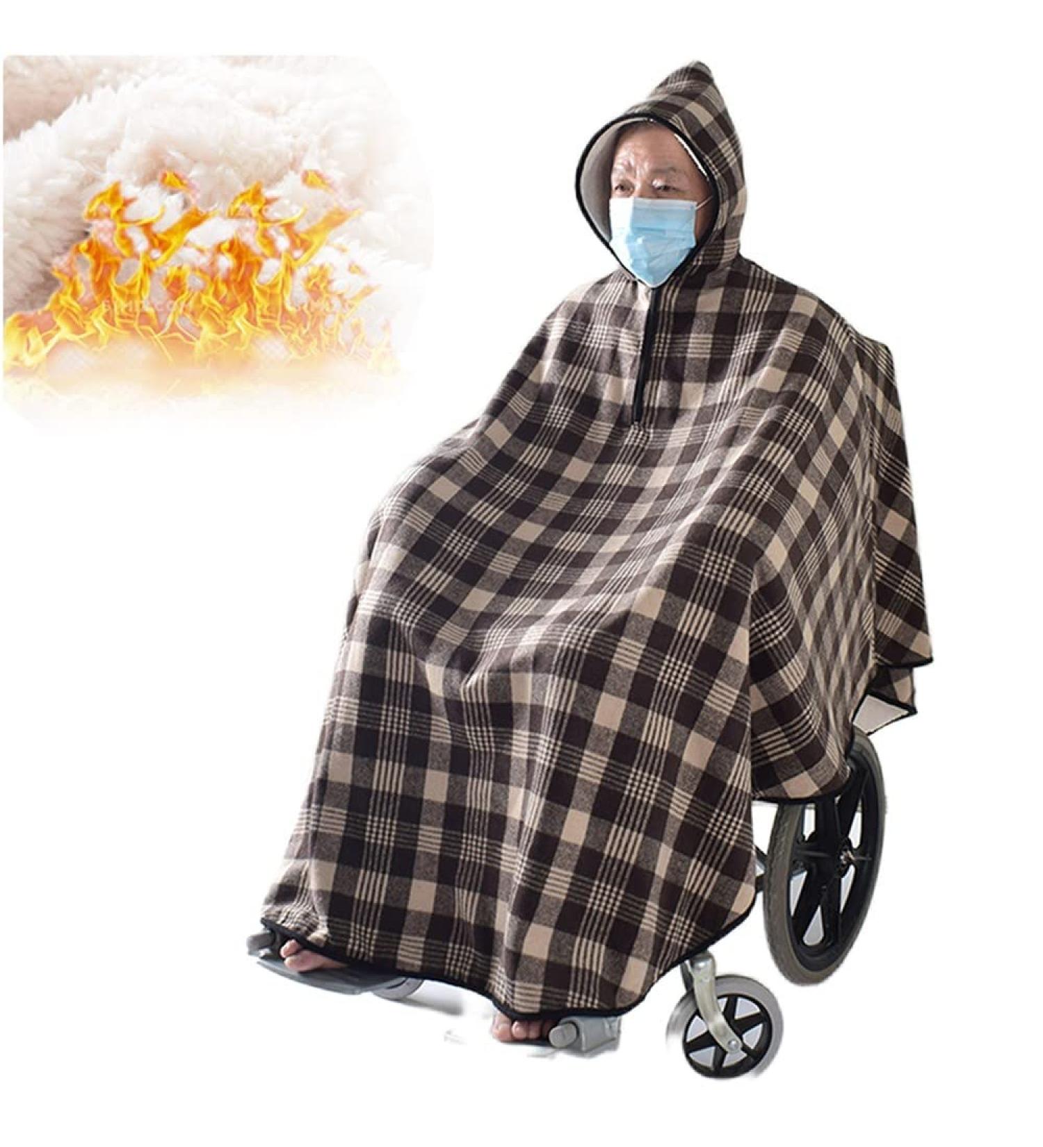 Wheelchair Zip Blanket Fleece Hood Wheelchair Water Proof Cloak Keep Warm Shawl Double Layer Thick Cloth Shawl Thermal Blanket Winter Wheelchair Cover Clothing for Disabled Elderly - Buy Online on GoSupps.com