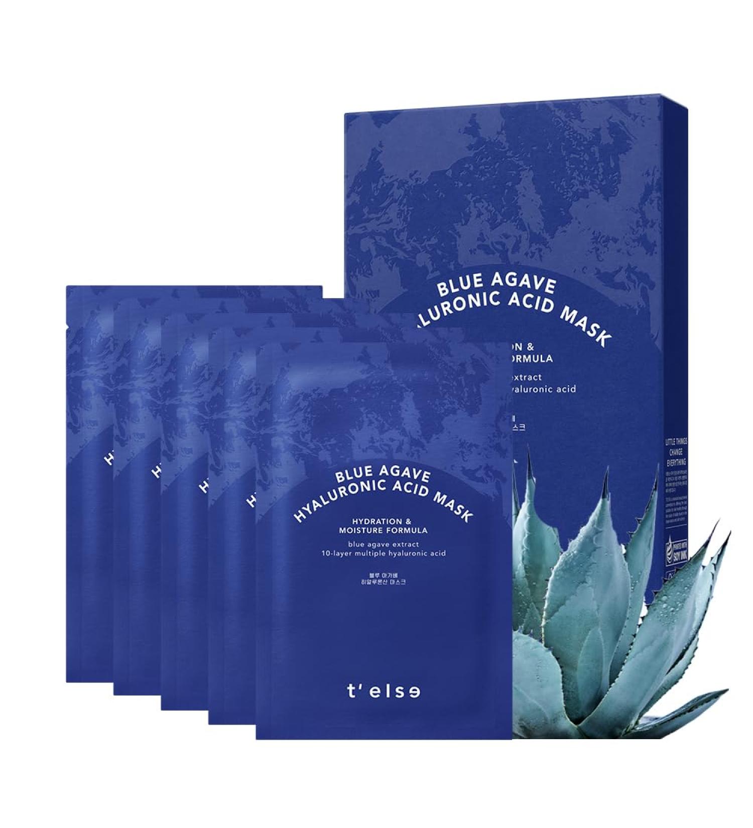 T ELSE Blue Agave Hyaluronic Acid Mask 25ml*5 - Moisturizing Hydrating Sheet Mask | Korean Skin Care - Buy Online on GoSupps.com