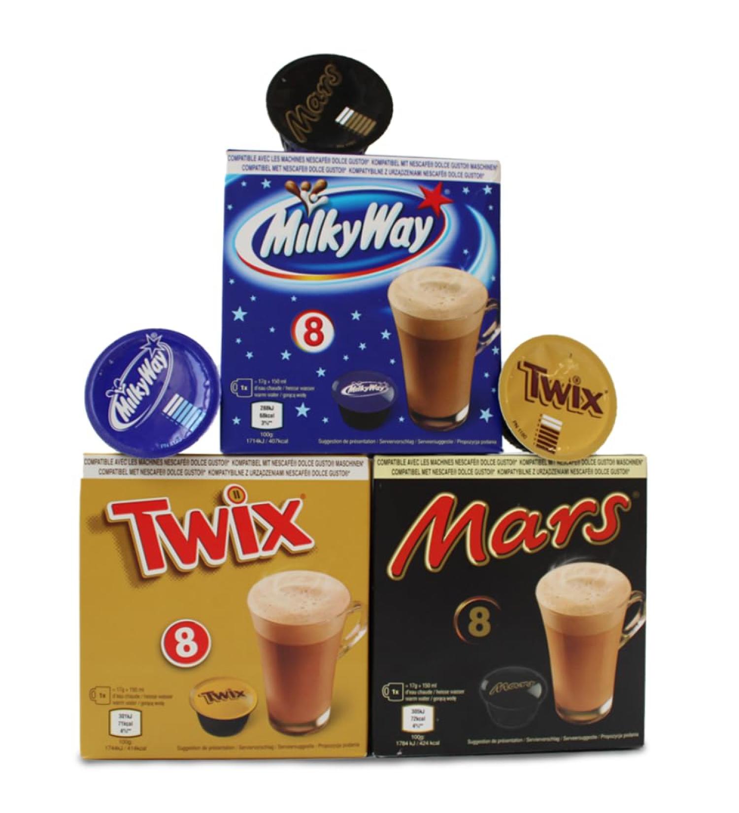 Dolce Gusto Chocolate Drinks - 24 Capsules (8 March + 8 Twix + 8 Milky Way) - Buy Online on GoSupps.com