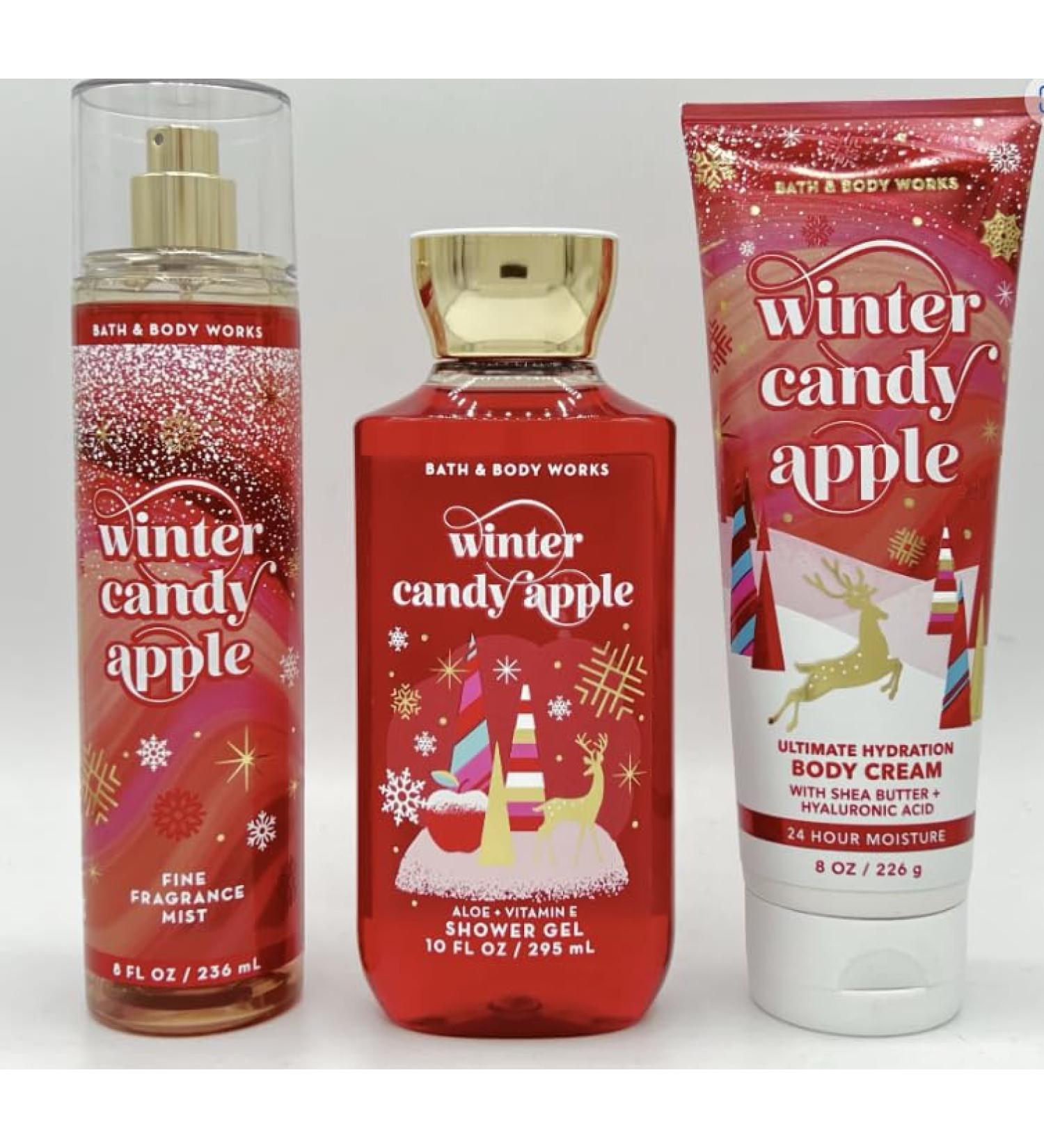 Bath and Body Winter Candy Apple Gift Set- Fragrance Mist - Body Cream - Shower Gel Red